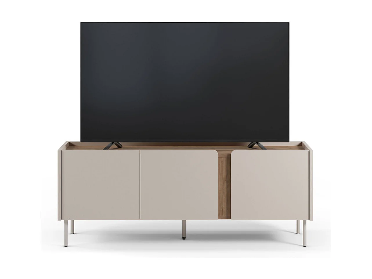 Boxy - Meuble TV 3 portes en bois et métal L140cm - Beige