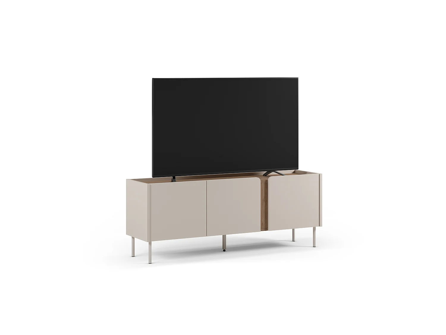 Boxy - Meuble TV 3 portes en bois et métal L140cm - Beige