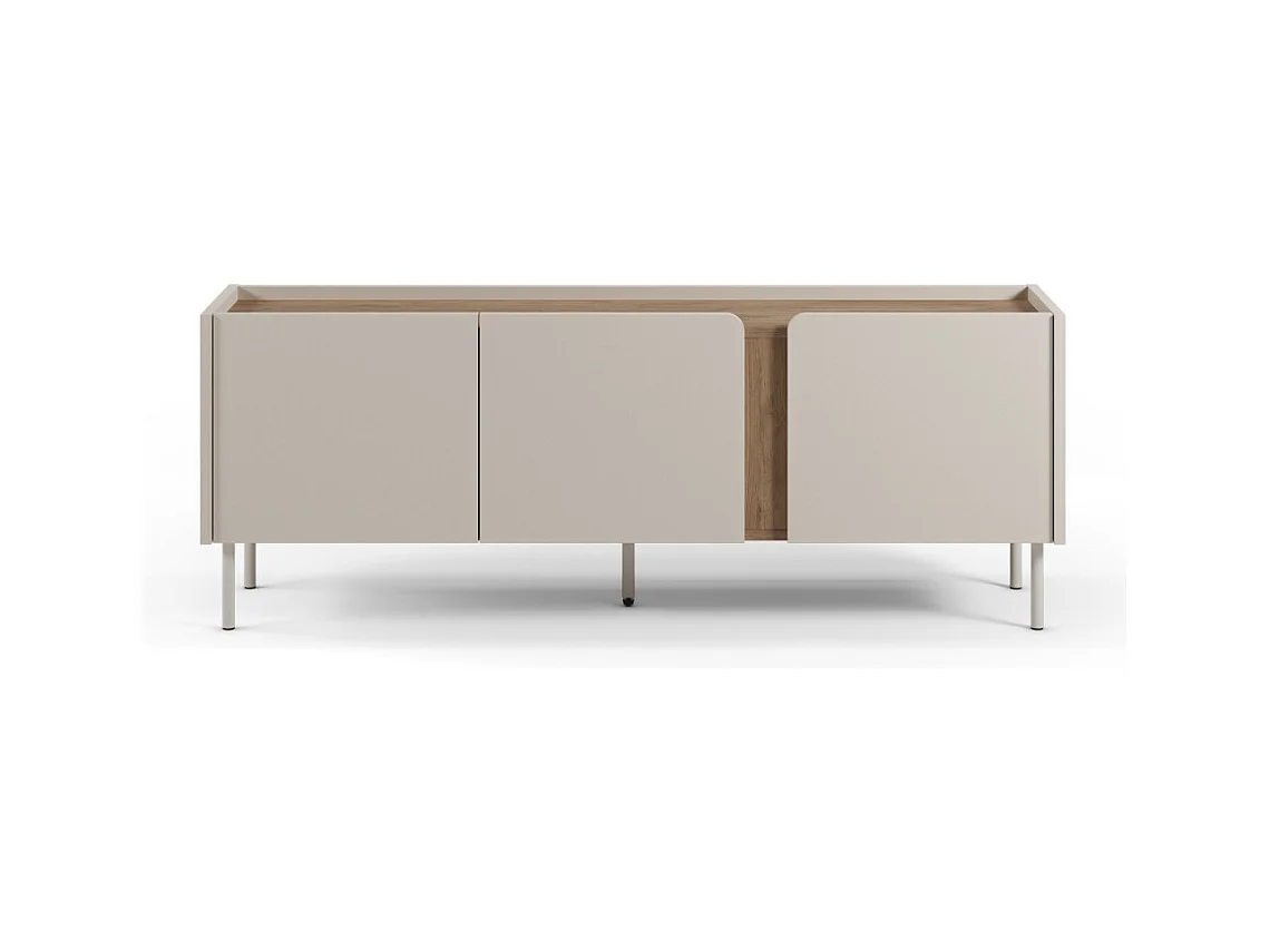 Boxy - Meuble TV 3 portes en bois et métal L140cm - Beige