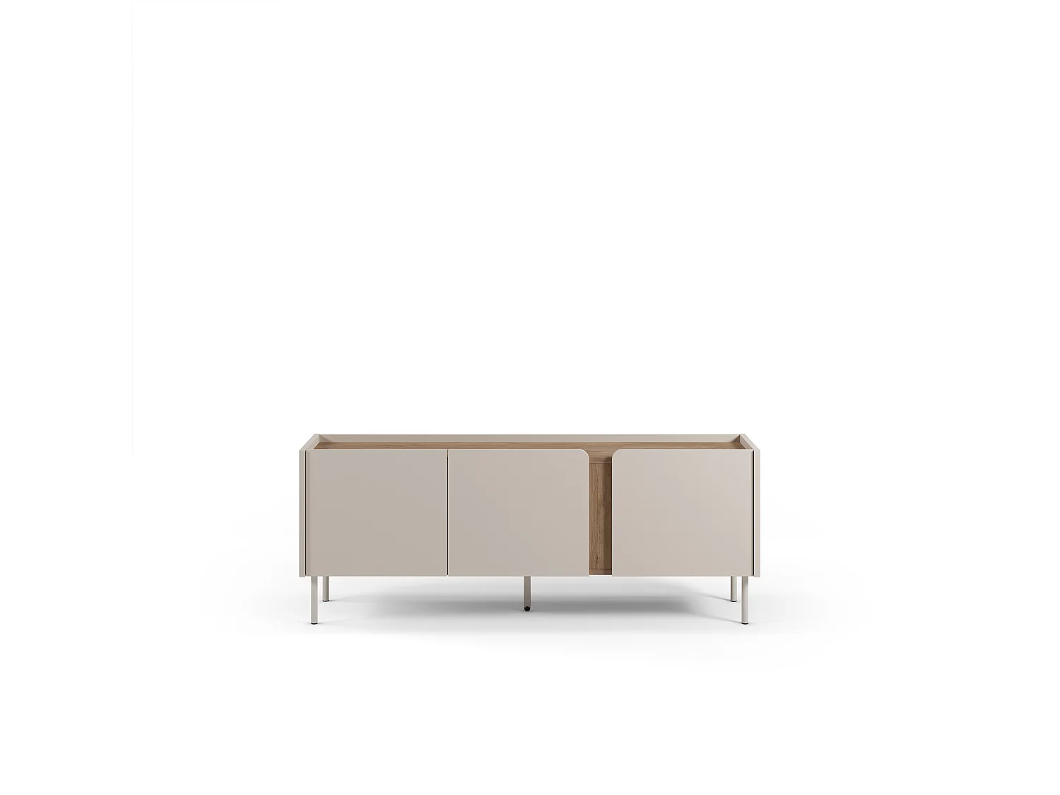 Boxy - Meuble TV 3 portes en bois et métal L140cm - Beige
