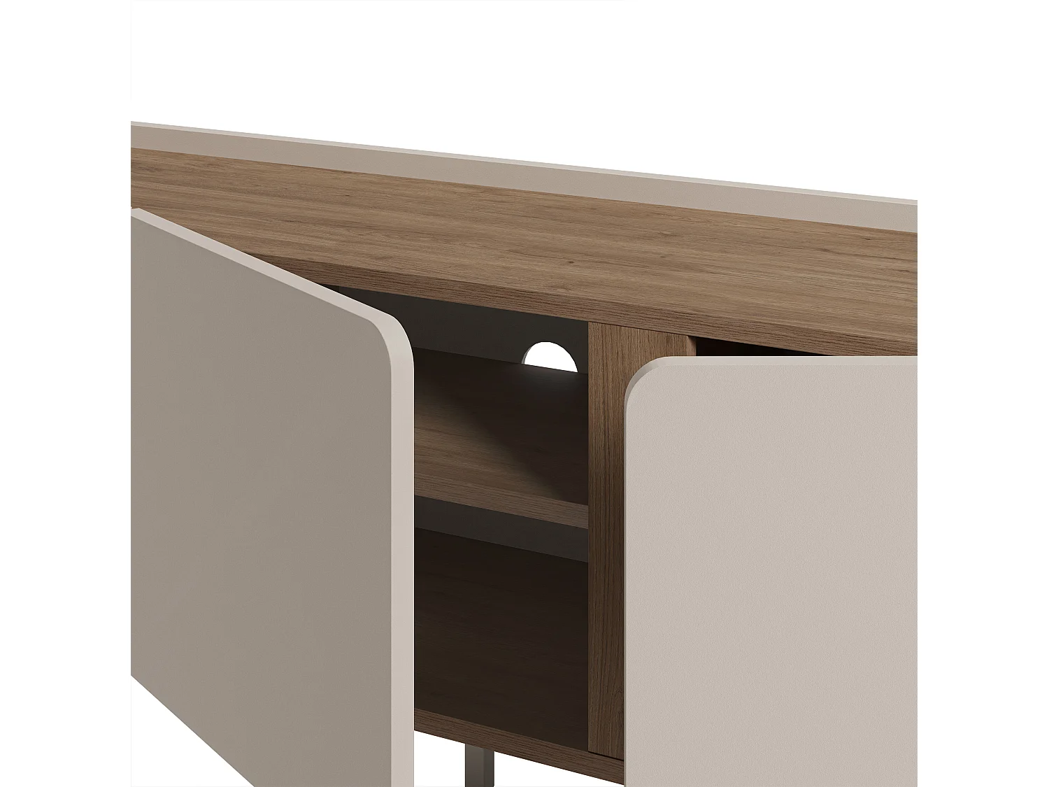 Boxy - Meuble TV 3 portes en bois et métal L140cm - Beige