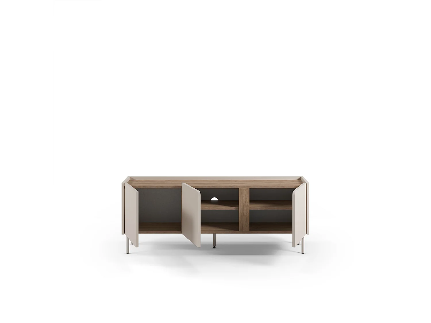 Boxy - Meuble TV 3 portes en bois et métal L140cm - Beige