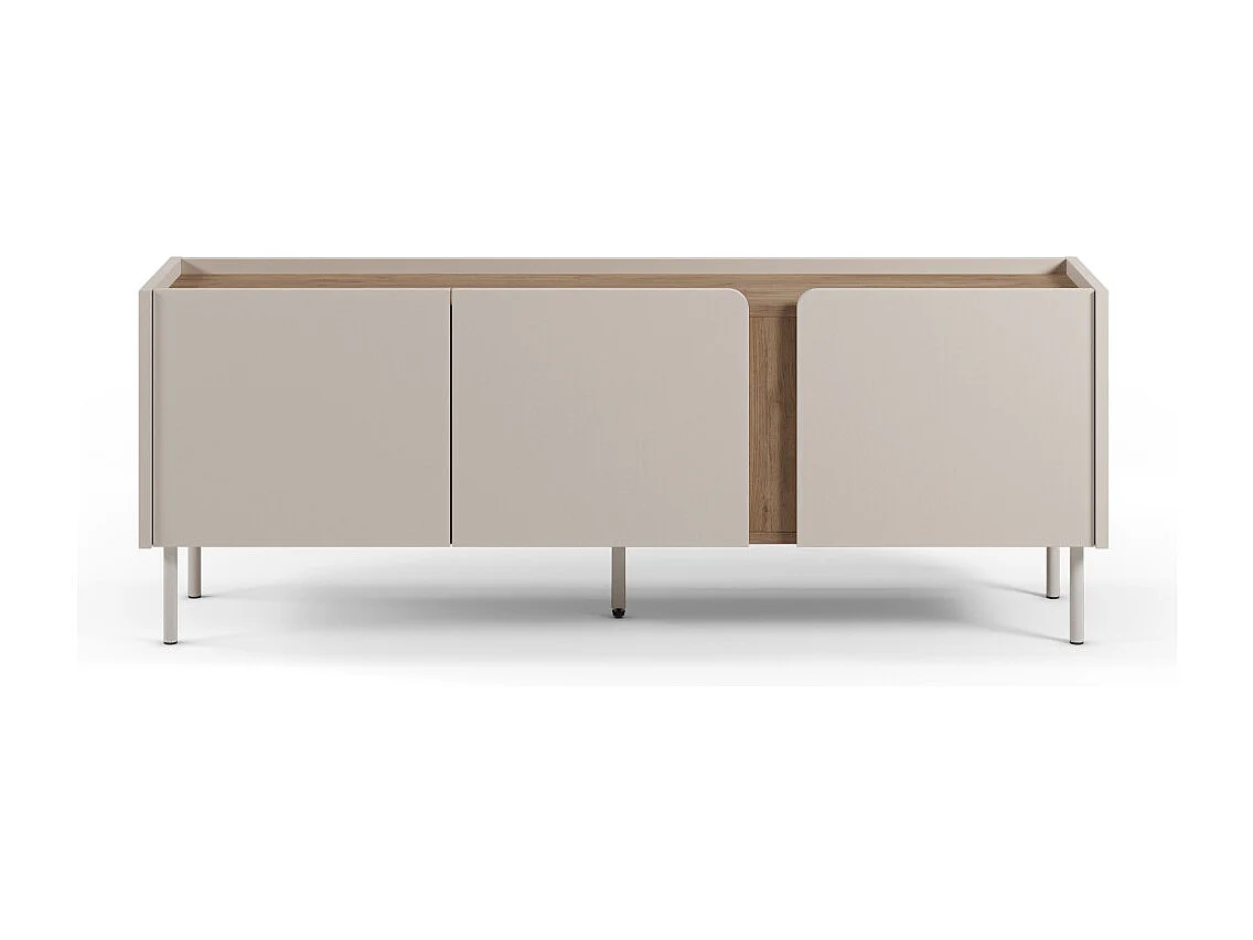 Boxy - Meuble TV 3 portes en bois et métal L140cm - Beige