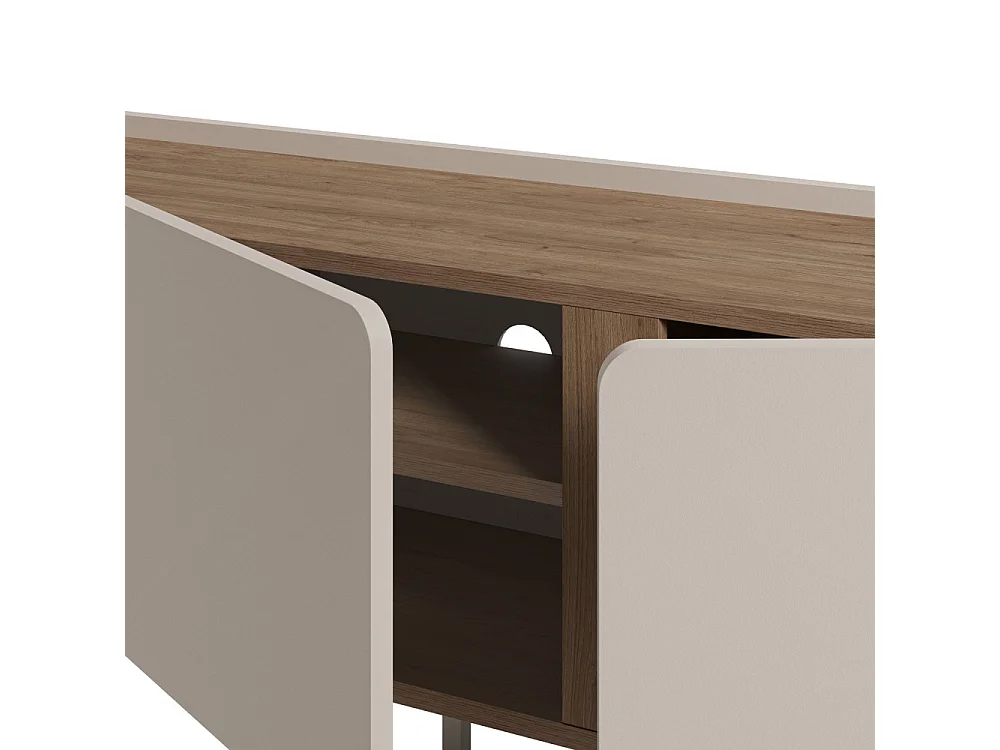 Boxy - Meuble TV 3 portes en bois et métal L140cm - Beige