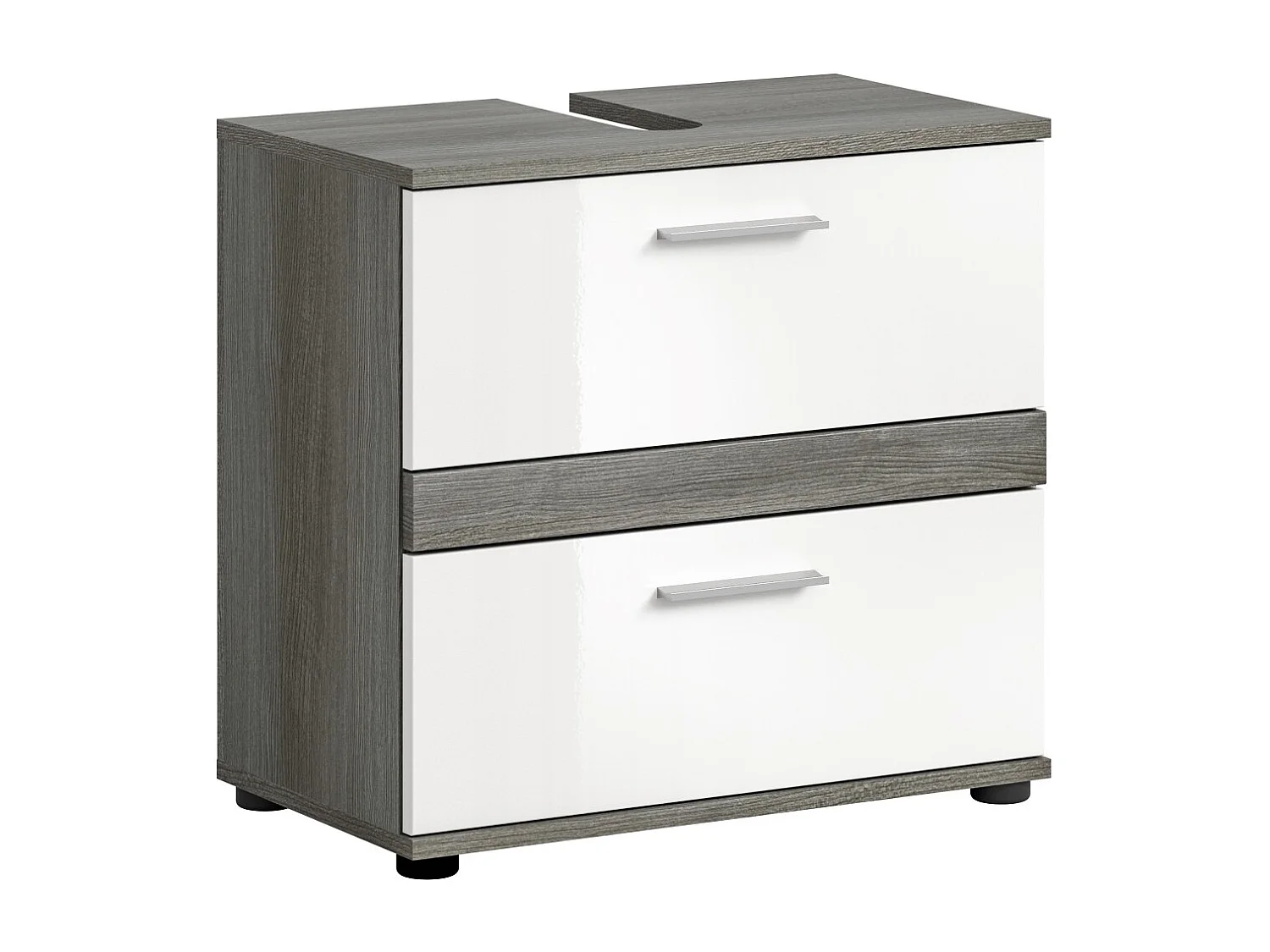 Meubel onder wastafel WILLIAM - Donkergrijs en wit - 60x57x34 cm - 2 laden