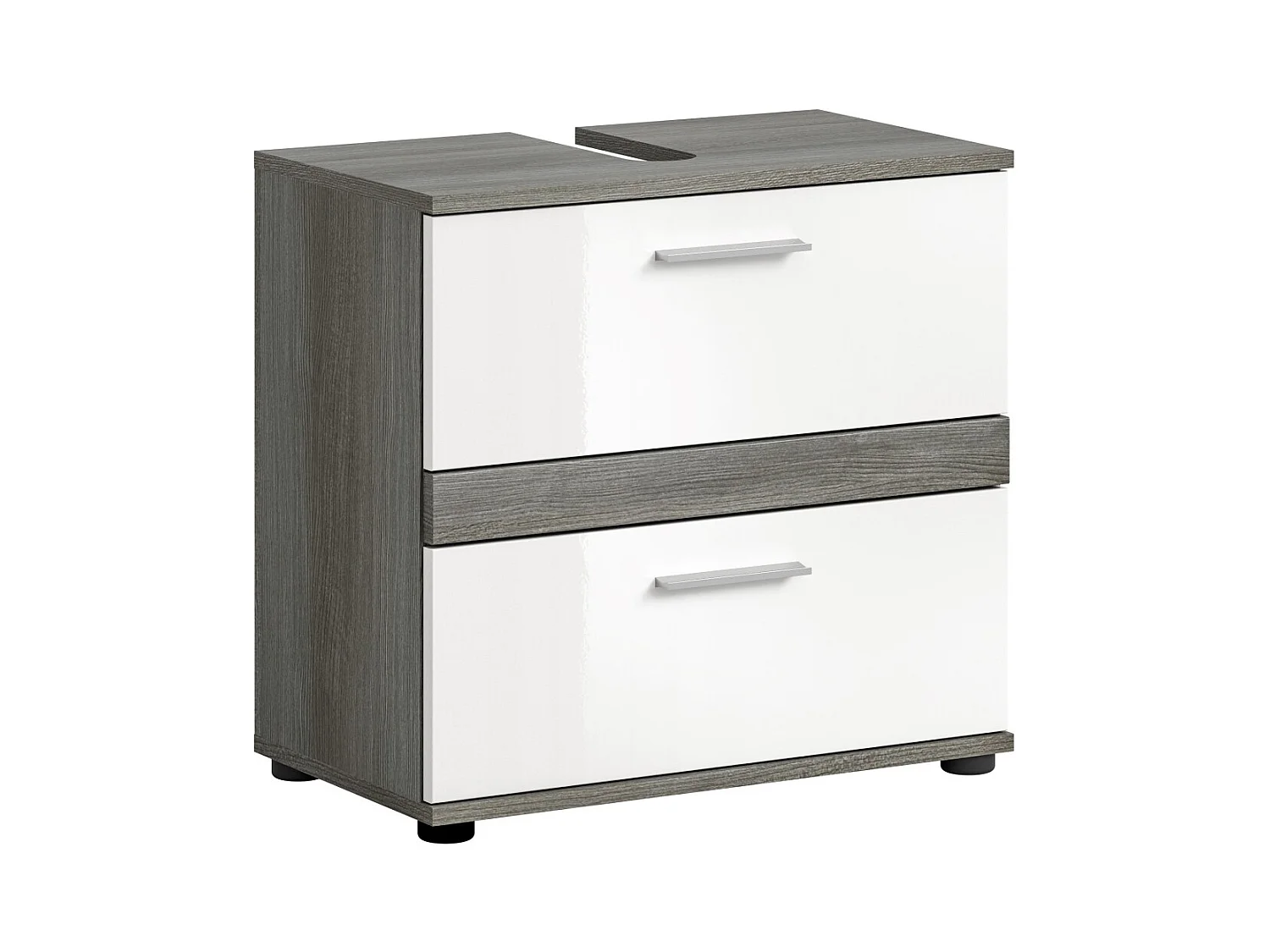 Meuble sous vasque WILLIAM – Gris foncé et blanc – 60x57x34 cm – 2 tiroirs