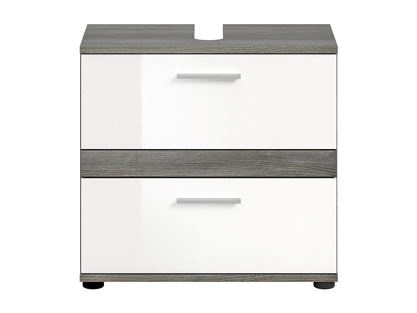 Meubel onder wastafel WILLIAM - Donkergrijs en wit - 60x57x34 cm - 2 laden