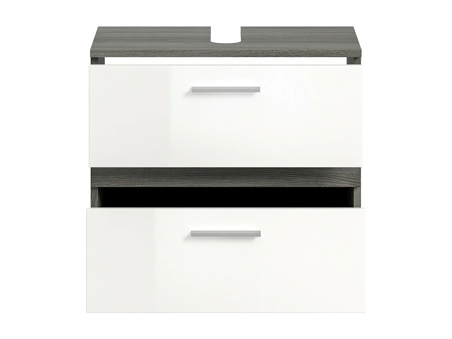 Meubel onder wastafel WILLIAM - Donkergrijs en wit - 60x57x34 cm - 2 laden