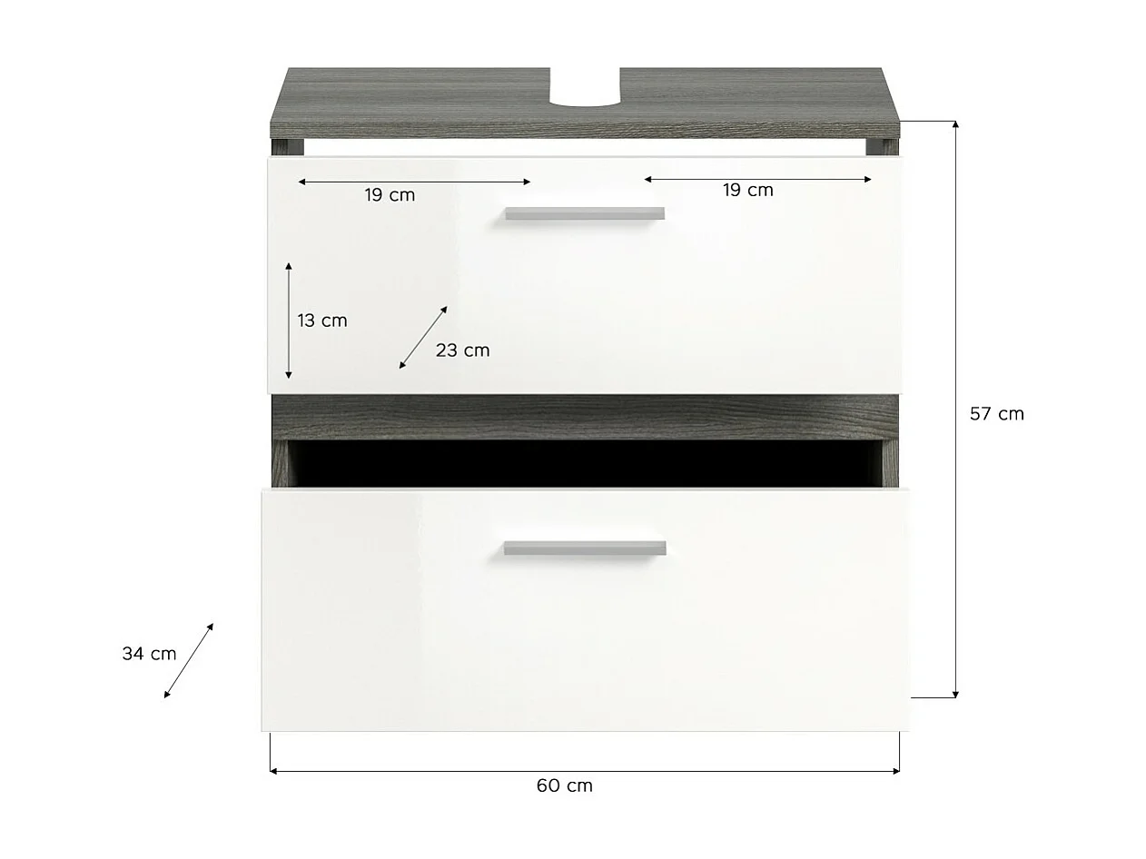 Meubel onder wastafel WILLIAM - Donkergrijs en wit - 60x57x34 cm - 2 laden