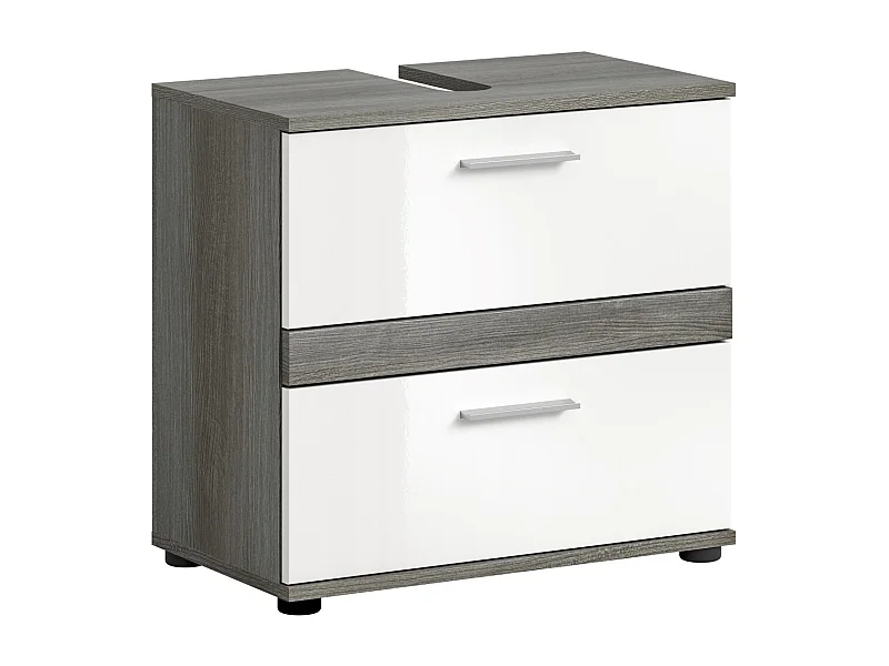 Meubel onder wastafel WILLIAM - Donkergrijs en wit - 60x57x34 cm - 2 laden