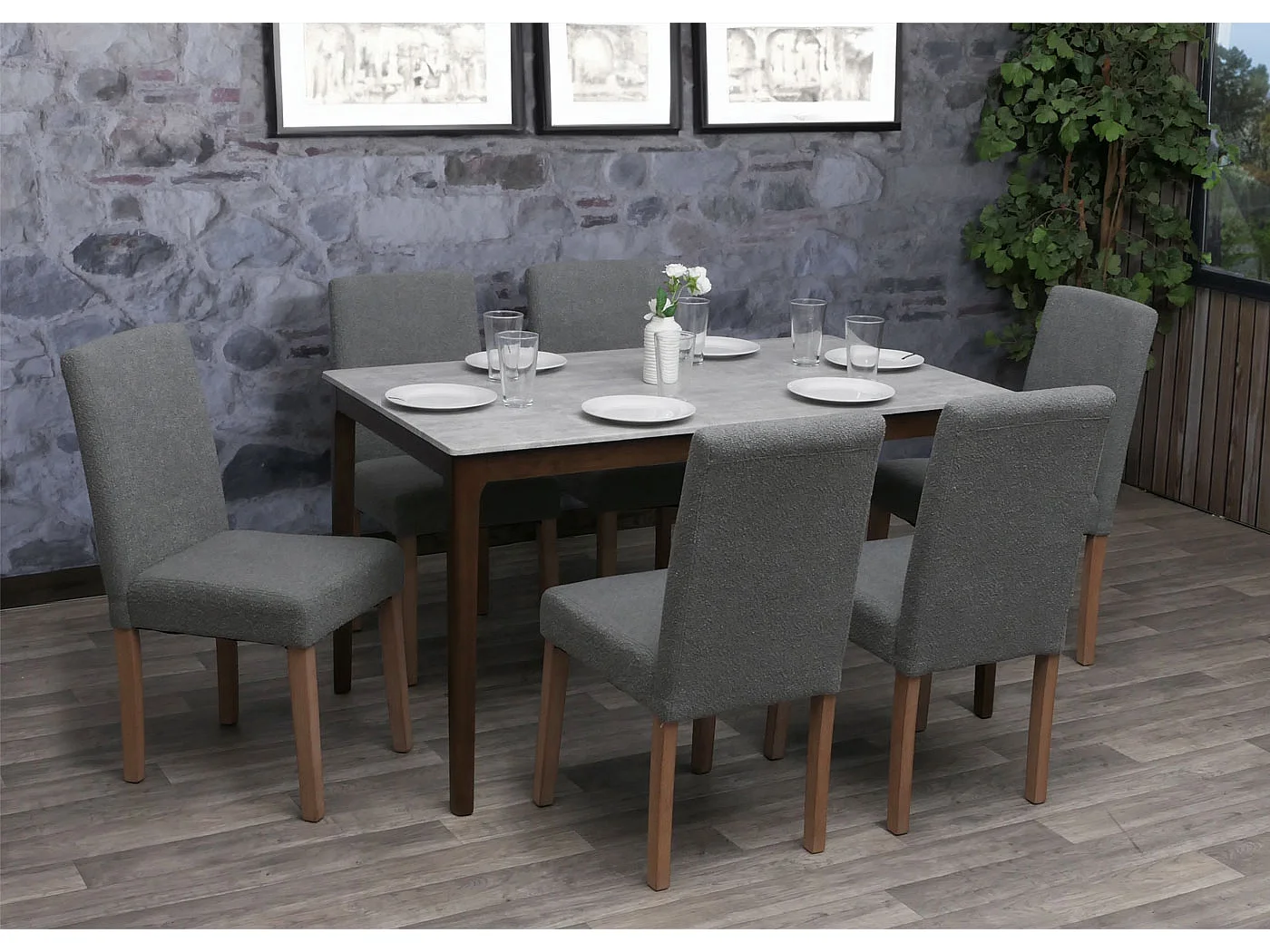 Krzesło do jadalni Littau bouclé (zestaw 2 sztuk),  szary, nogi w kolorze naturalnym