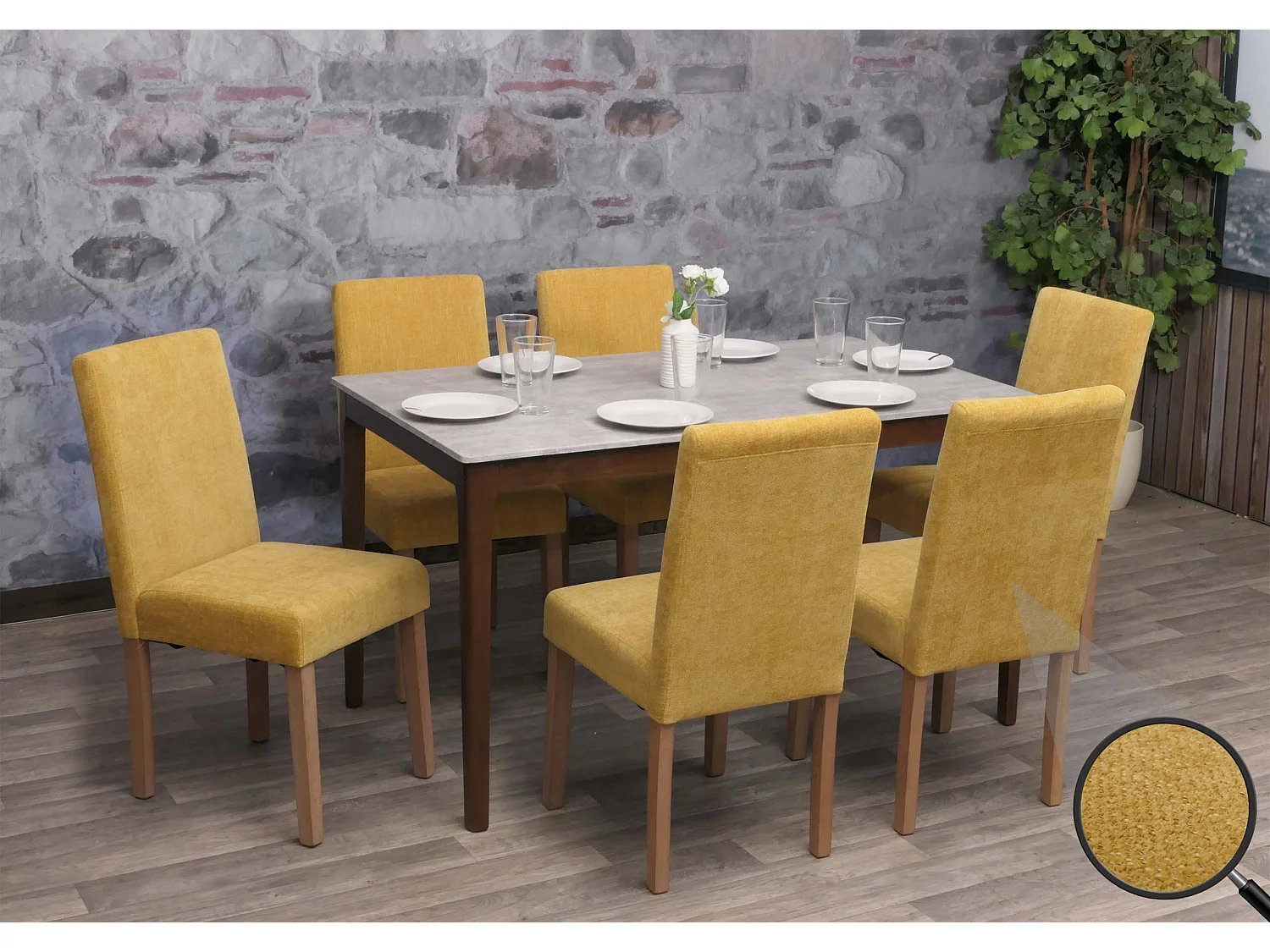 Szenilowe krzesło do jadalni Littau (zestaw 6 sztuk),  żółty, nogi w kolorze naturalnym