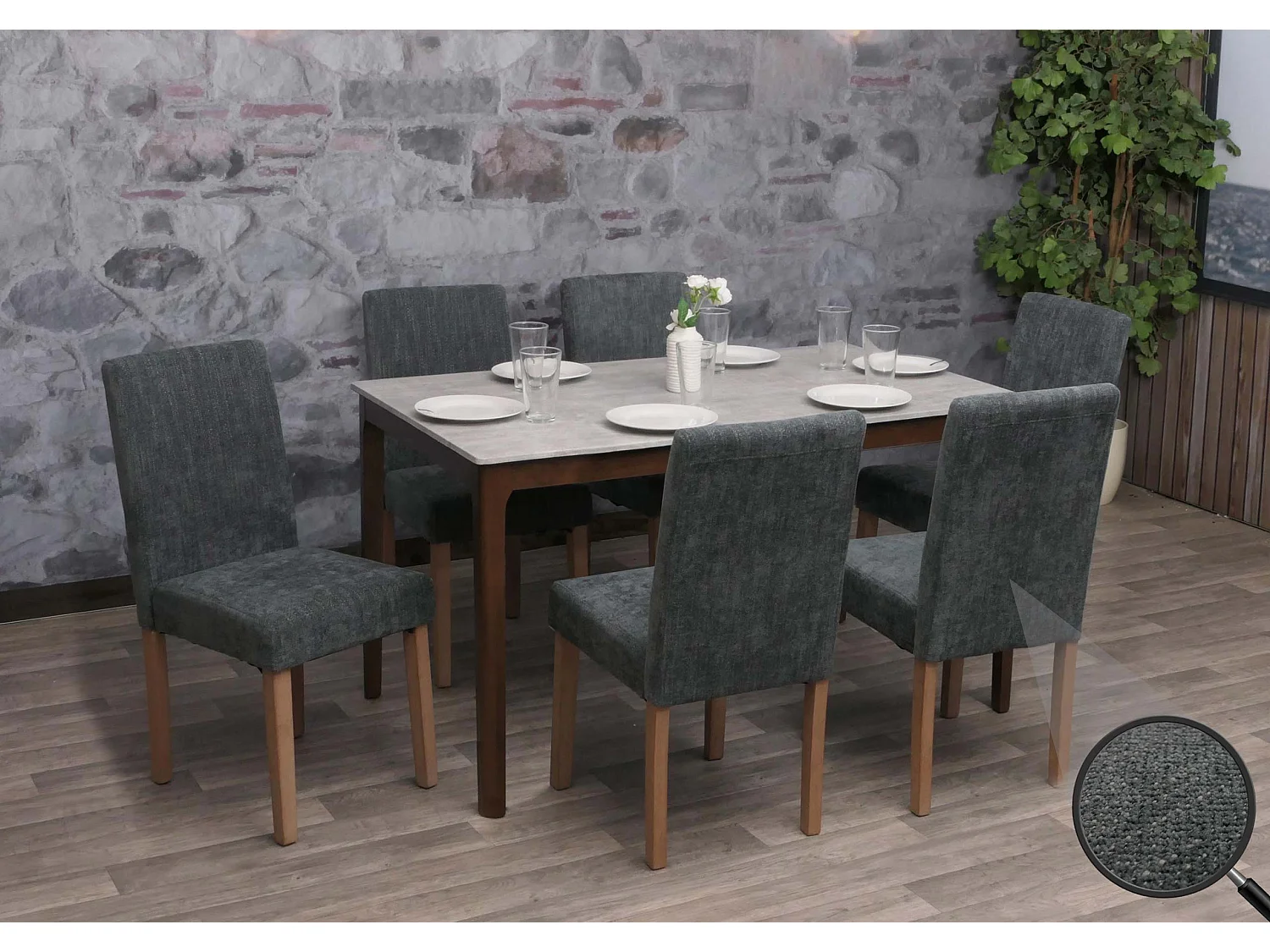 Chaise de salle à manger Littau Chenille (lot de 6),  gris foncé, pieds couleur naturelle