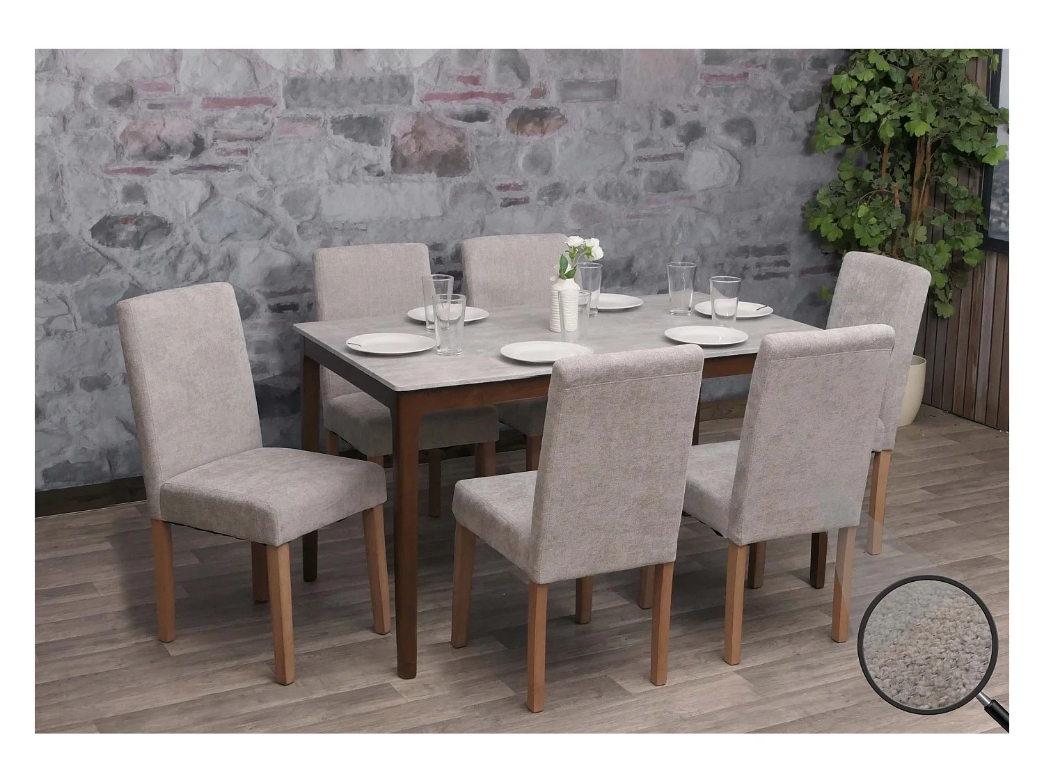 Silla de comedor Littau de chenilla (juego de 6),  gris claro, patas color natural
