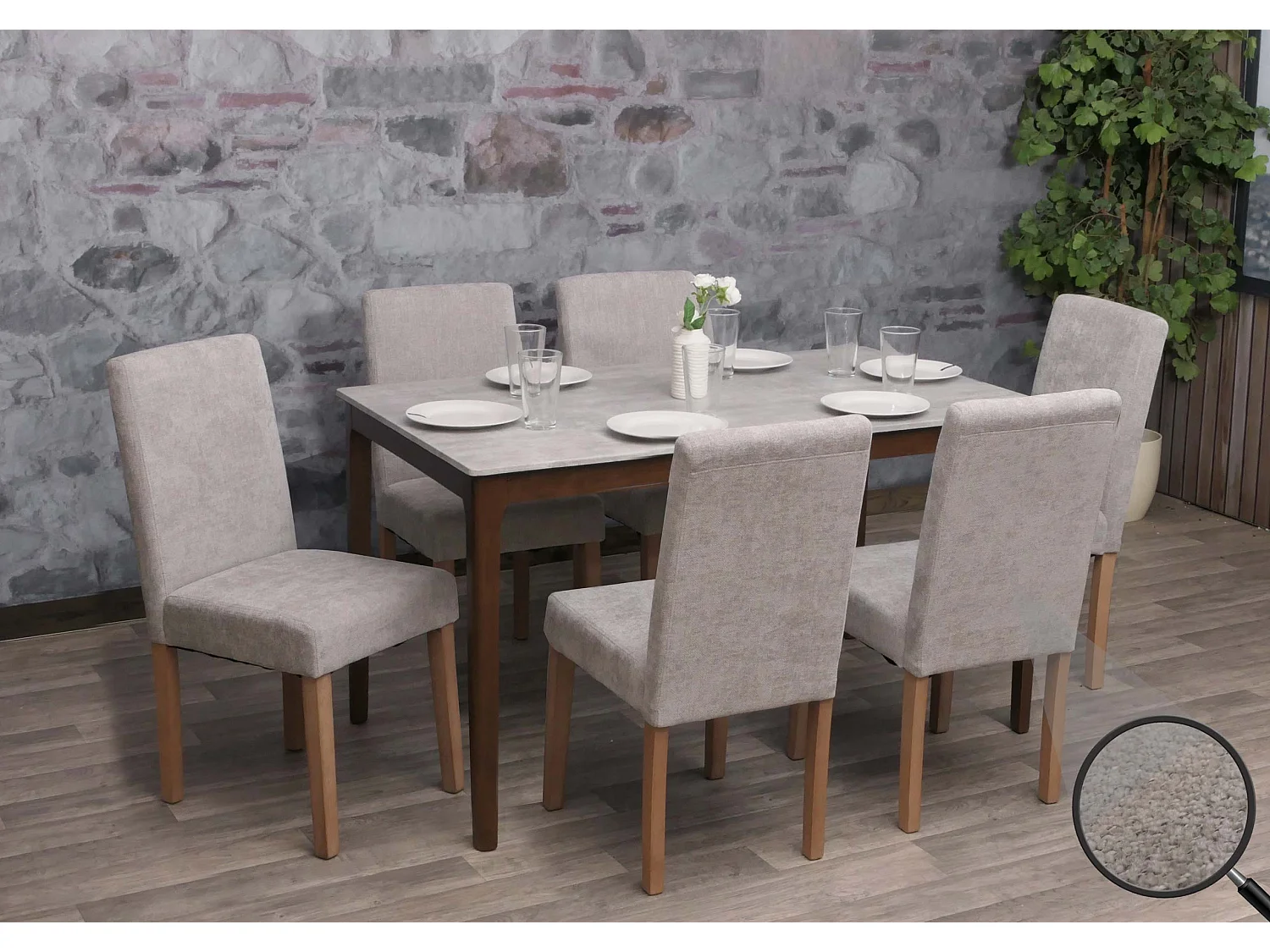 Silla de comedor Littau de chenilla (juego de 6),  gris claro, patas color natural