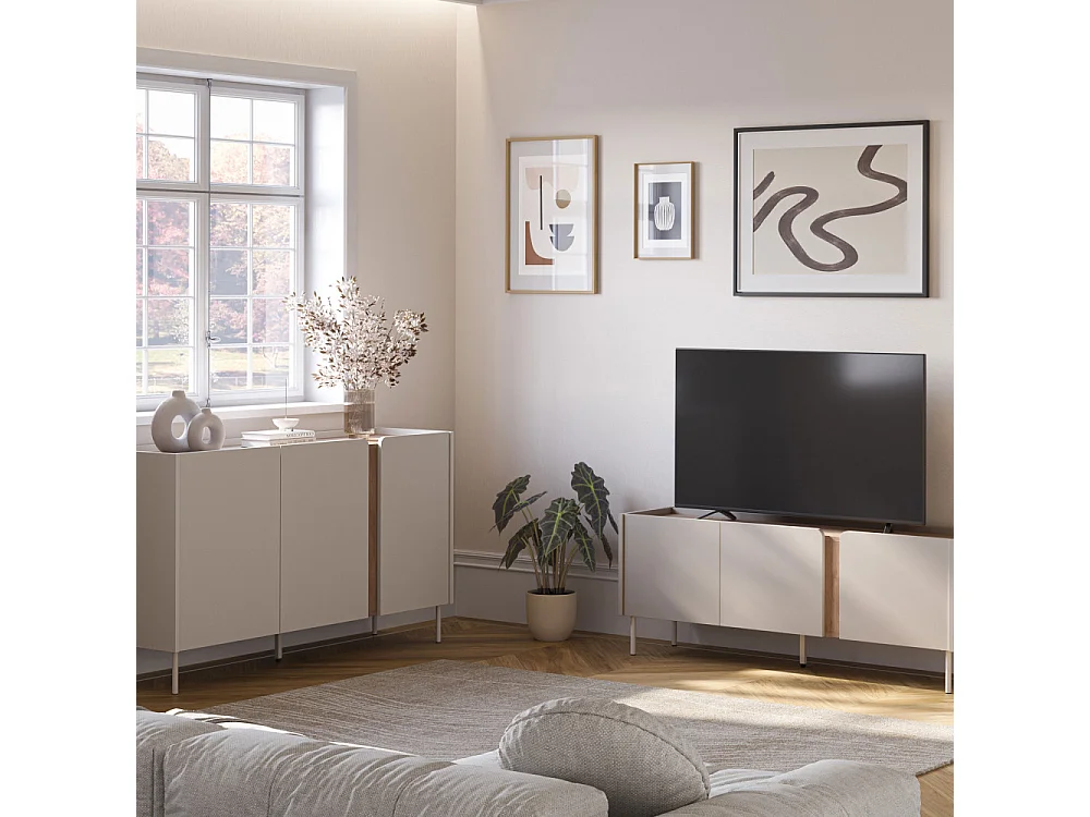 Boxy - Buffet 3 portes en bois et métal L150cm - Beige