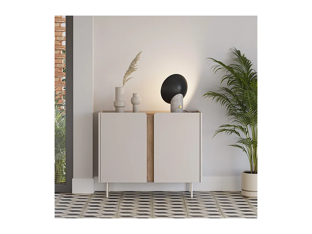 Boxy - Buffet 2 portes en bois et métal L100cm - Beige