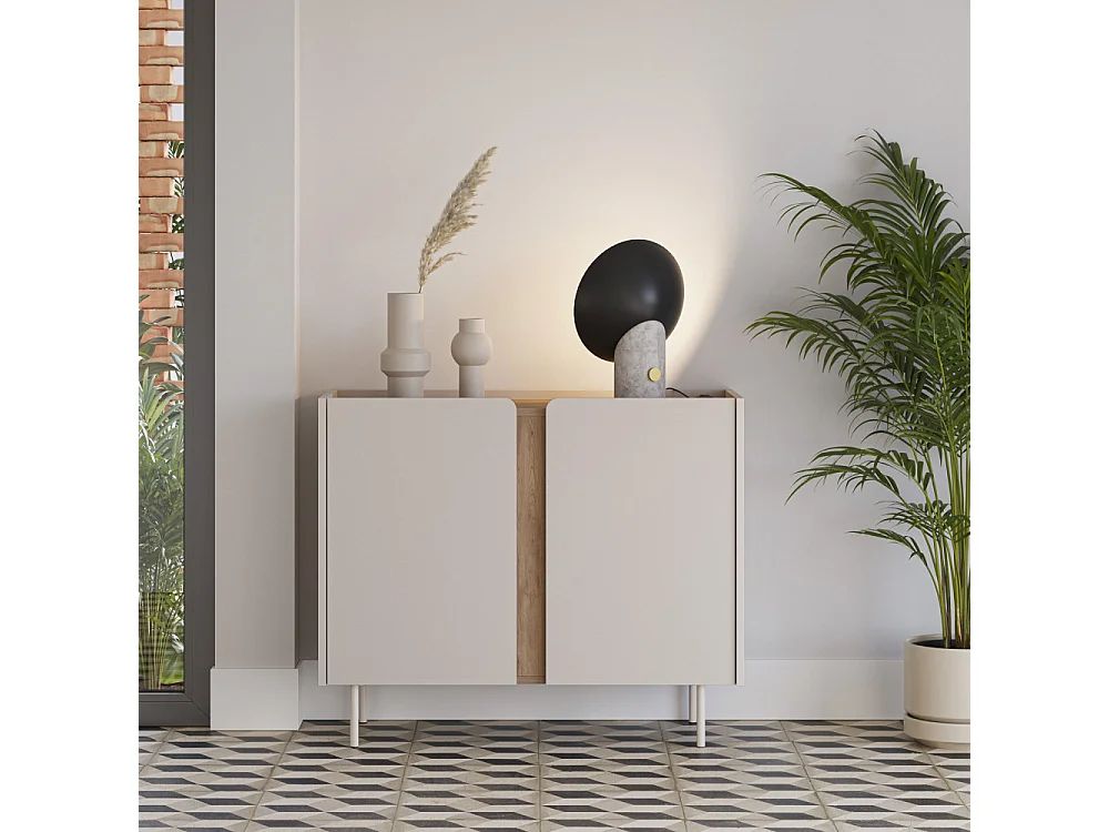 Boxy - Buffet 2 portes en bois et métal L100cm - Beige