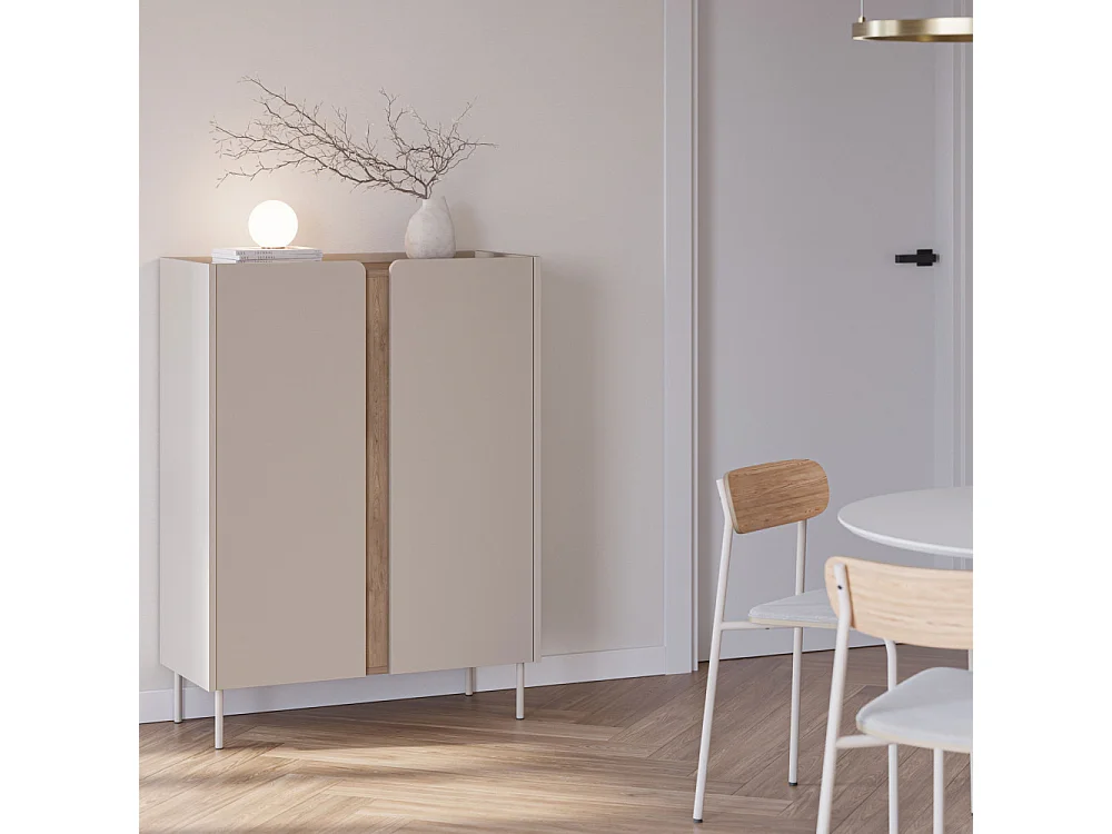 Boxy - Buffet 2 portes en bois et métal H120cm - Beige