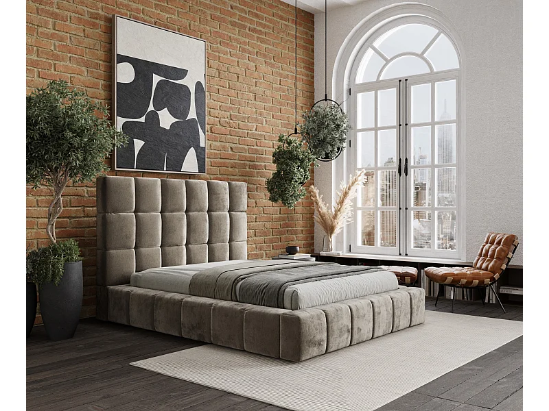 Polsterbett Kendal Tres - 160 x 200 cm - Chenille-Stoff - beige