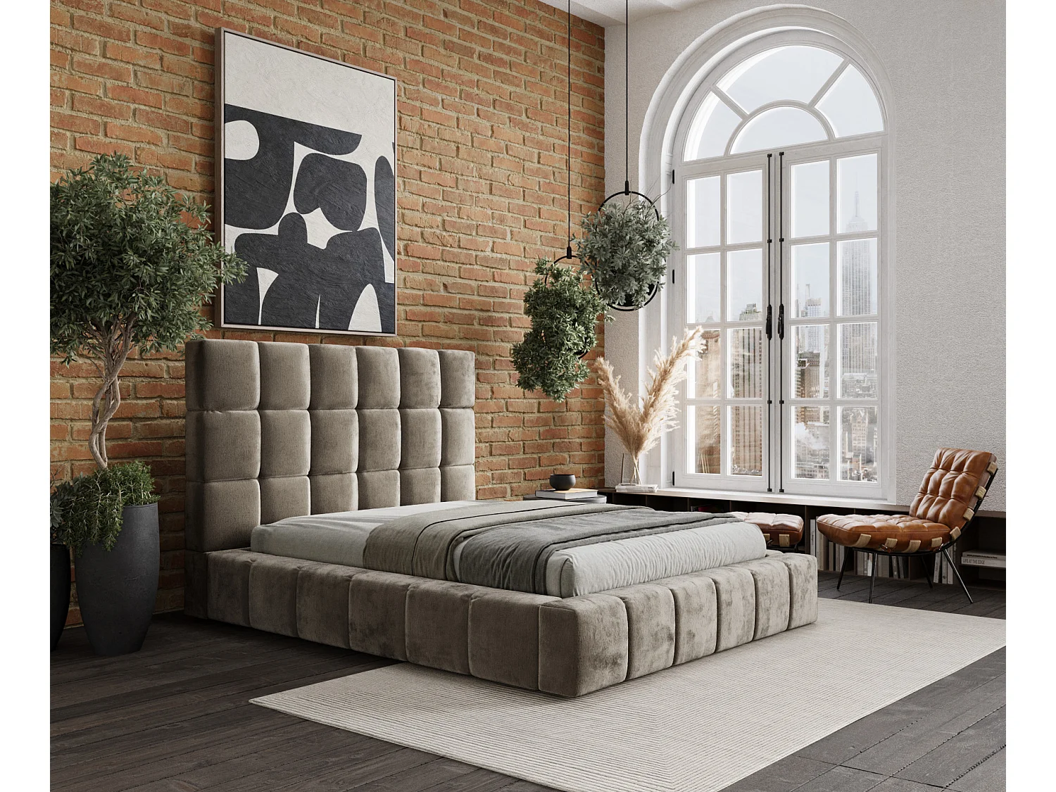 Polsterbett Kendal Tres - 160 x 200 cm - Chenille-Stoff - beige