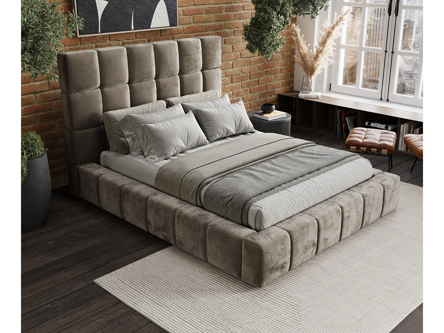 Polsterbett Kendal Tres - 160 x 200 cm - Chenille-Stoff - beige