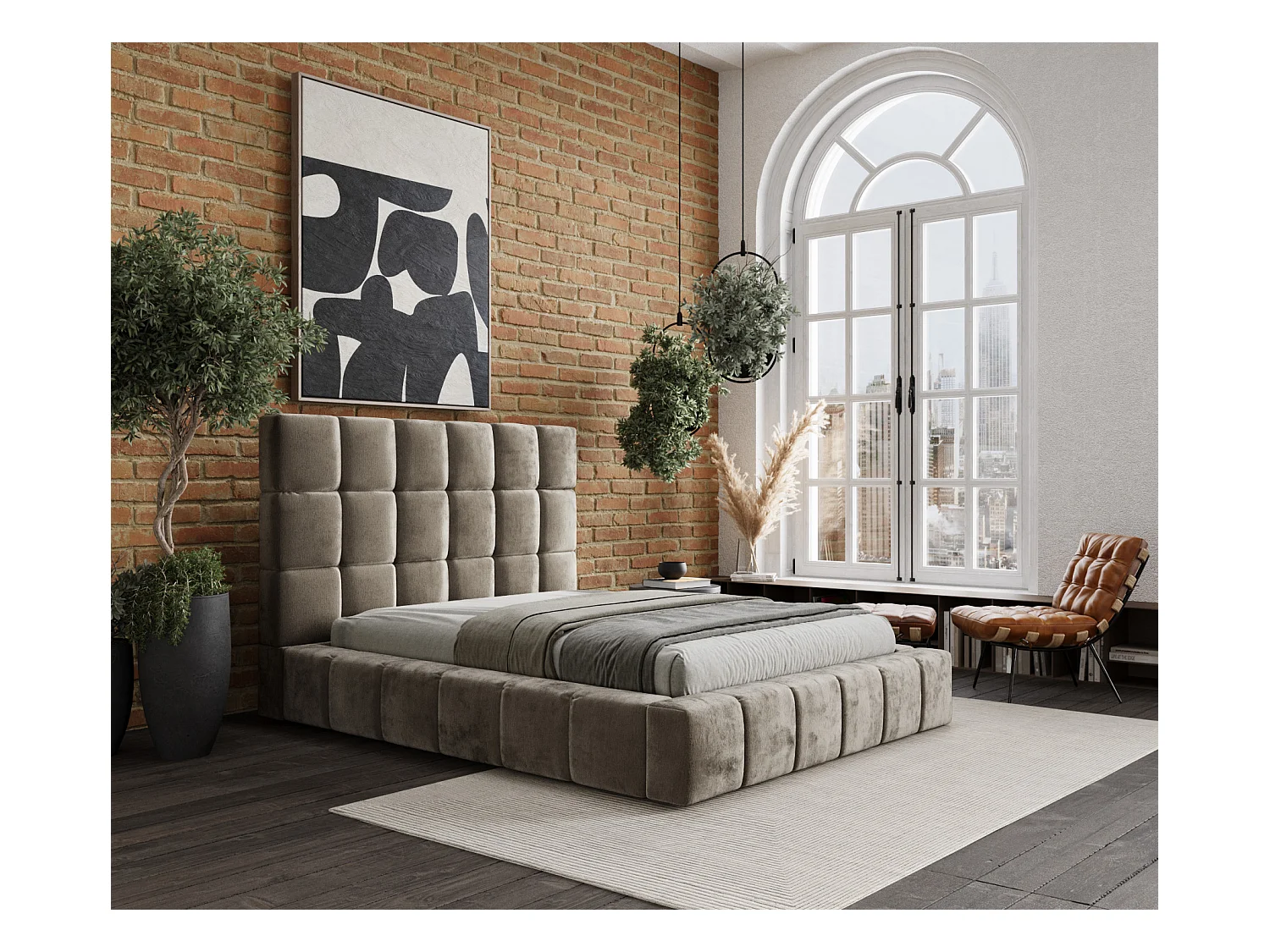 Lit coffre Kendal Tres - 160 x 200 cm - chenille - beige