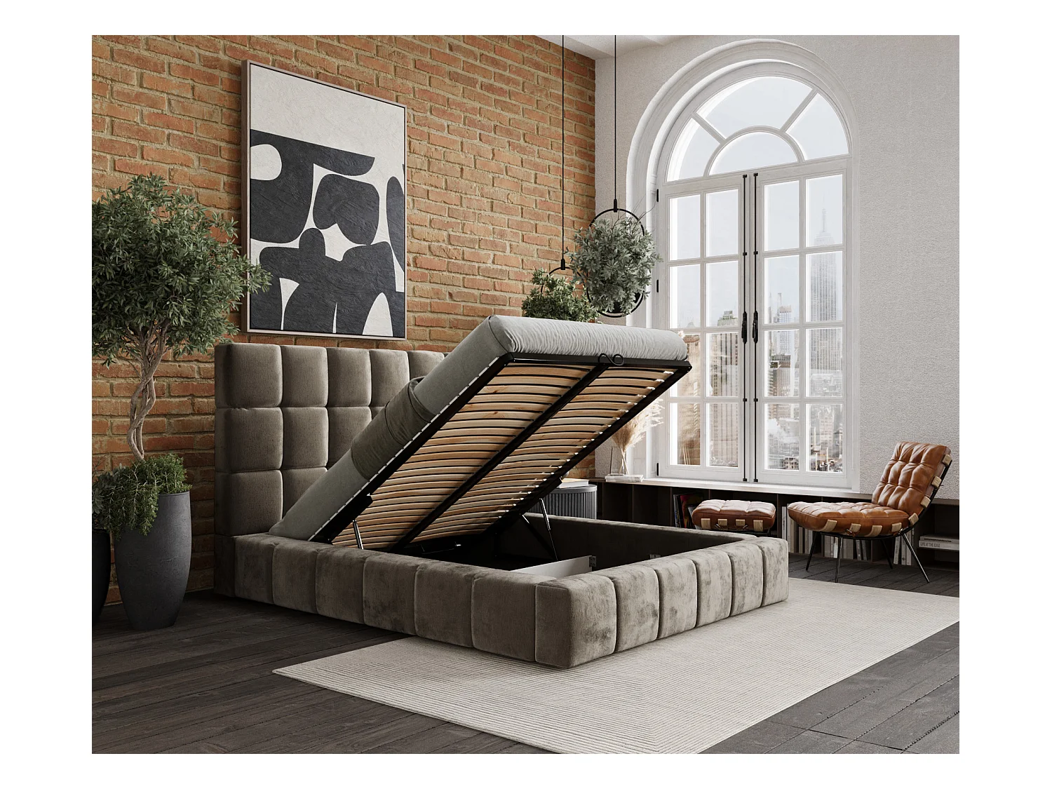 Polsterbett Kendal Tres - 160 x 200 cm - Chenille-Stoff - beige