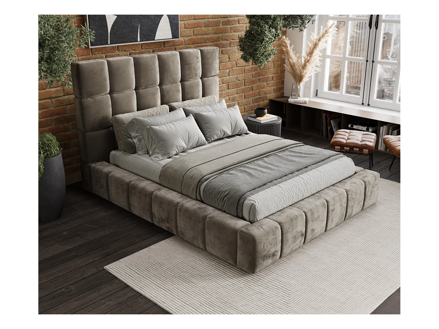 Polsterbett Kendal Tres - 160 x 200 cm - Chenille-Stoff - beige