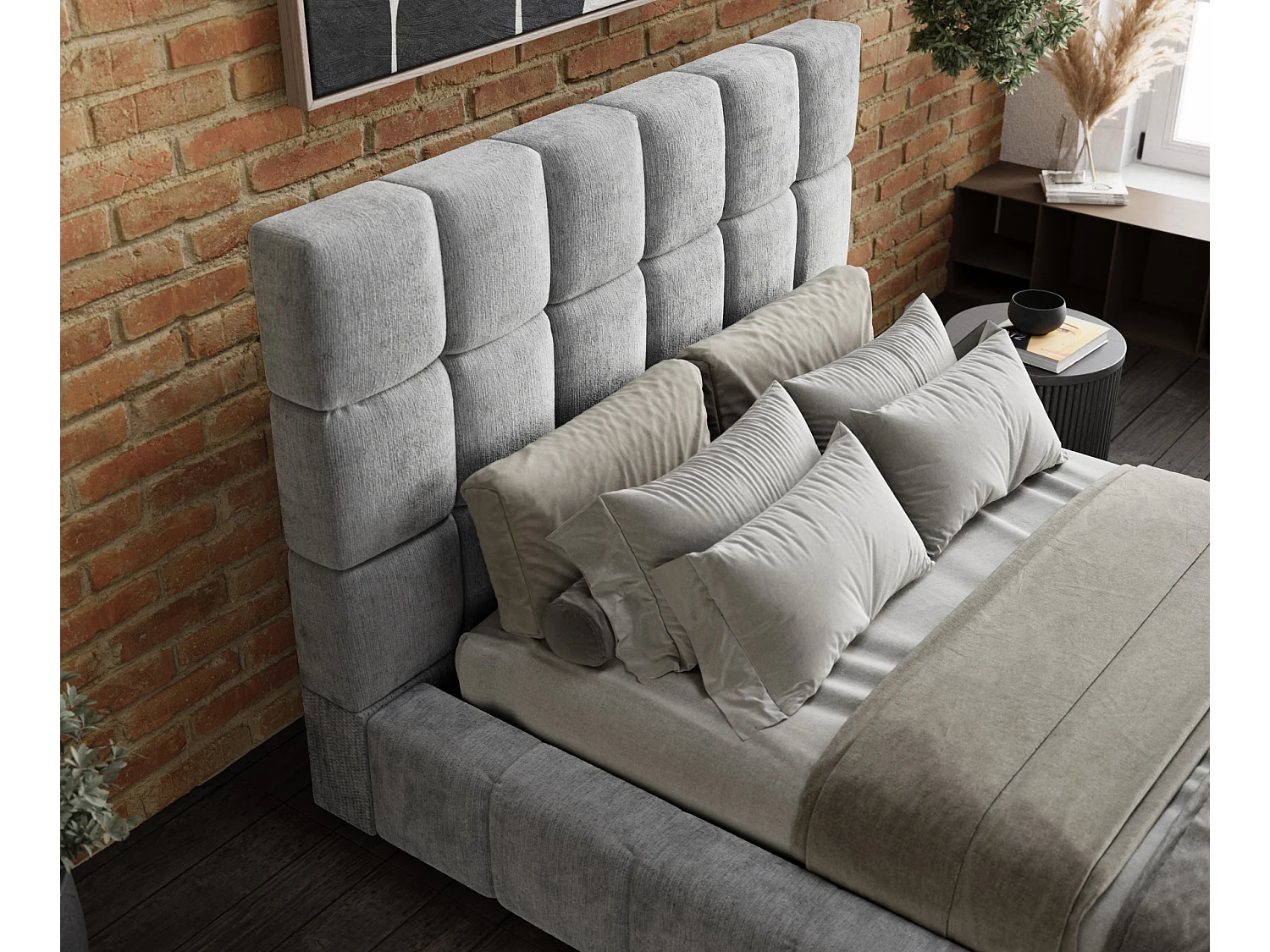 Polsterbett Kendal Tres - 180 x 200 cm - Chenille-Stoff - hellgrau