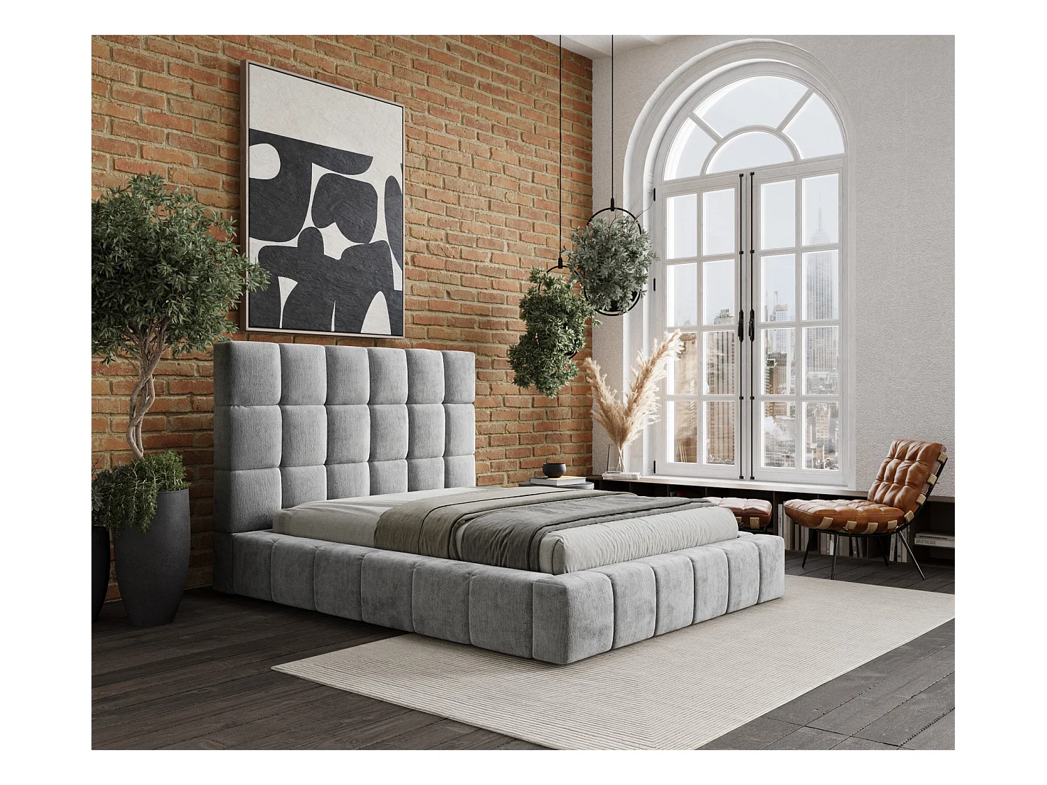 Lit coffre Kendal Tres - 180 x 200 cm - chenille - gris clair