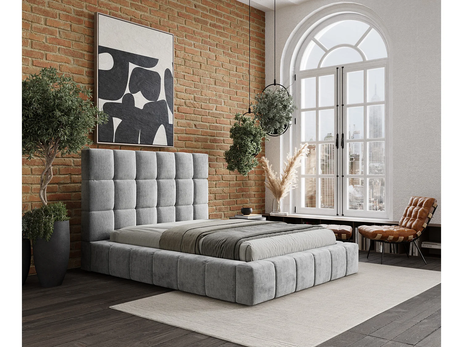 Łóżko tapicerowane Kendal Tres - 180 x 200 cm - szenil - jasnoszary