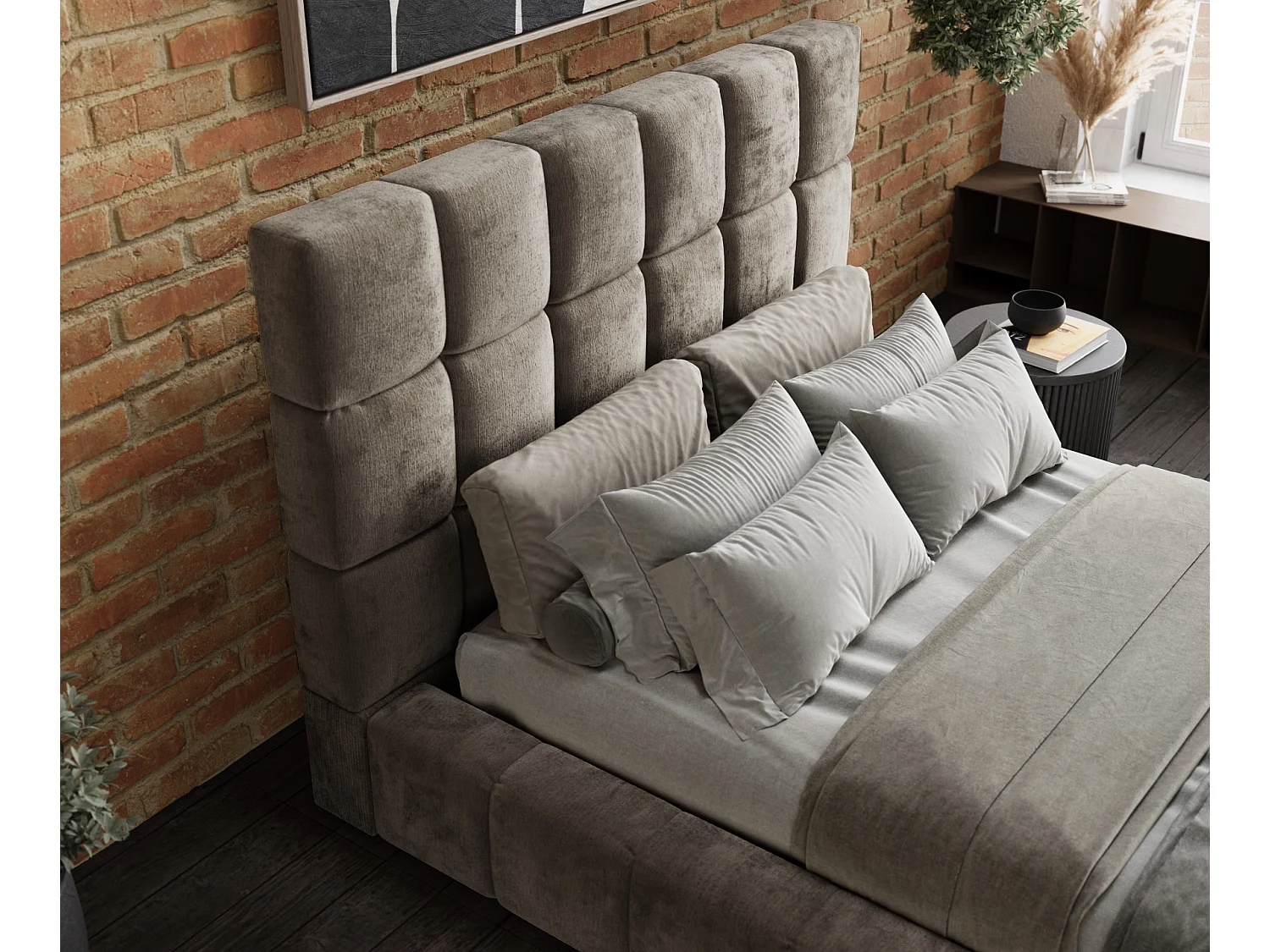 Lit coffre Kendal Tres - 180 x 200 cm - chenille - beige