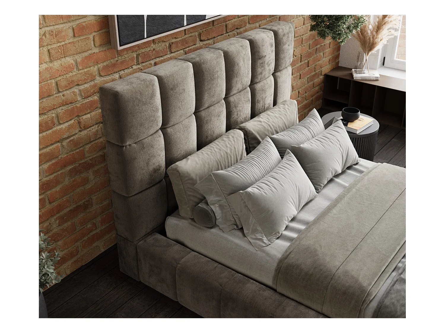 Polsterbett Kendal Tres - 180 x 200 cm - Chenille-Stoff - beige