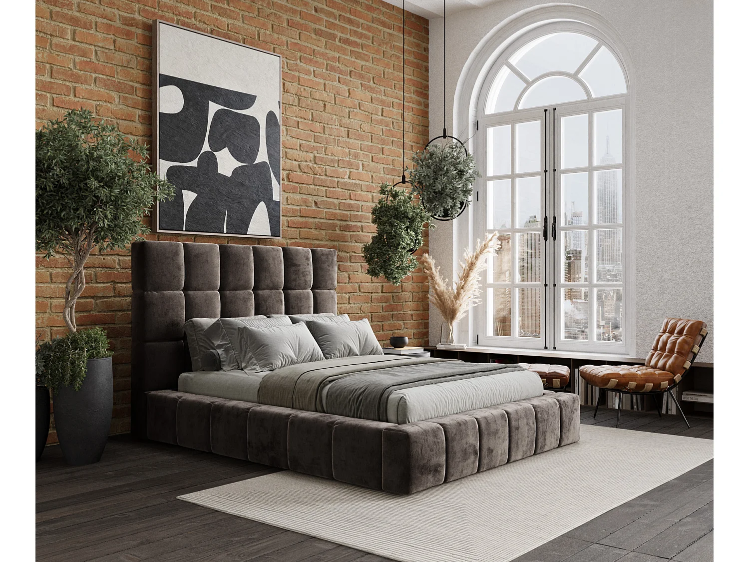 Polsterbett Kendal Tres - 180 x 200 cm - Chenille-Stoff - braun