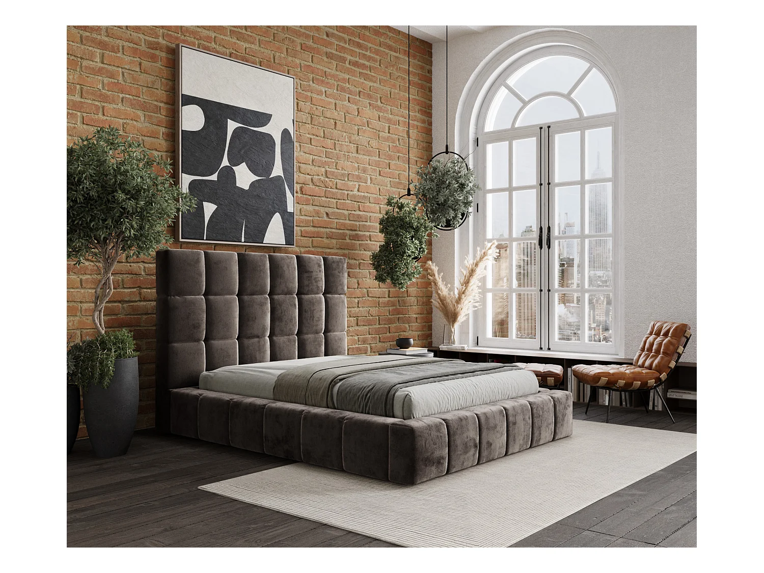 Lit coffre Kendal Tres - 180 x 200 cm - chenille - brun