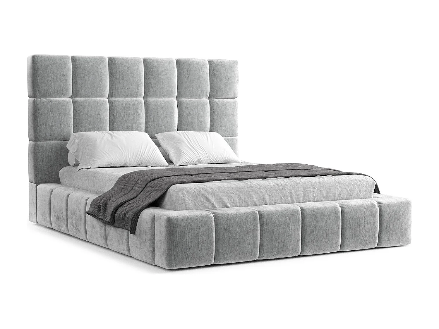 Polsterbett Kendal Tres - 160 x 200 cm - Chenille-Stoff - hellgrau