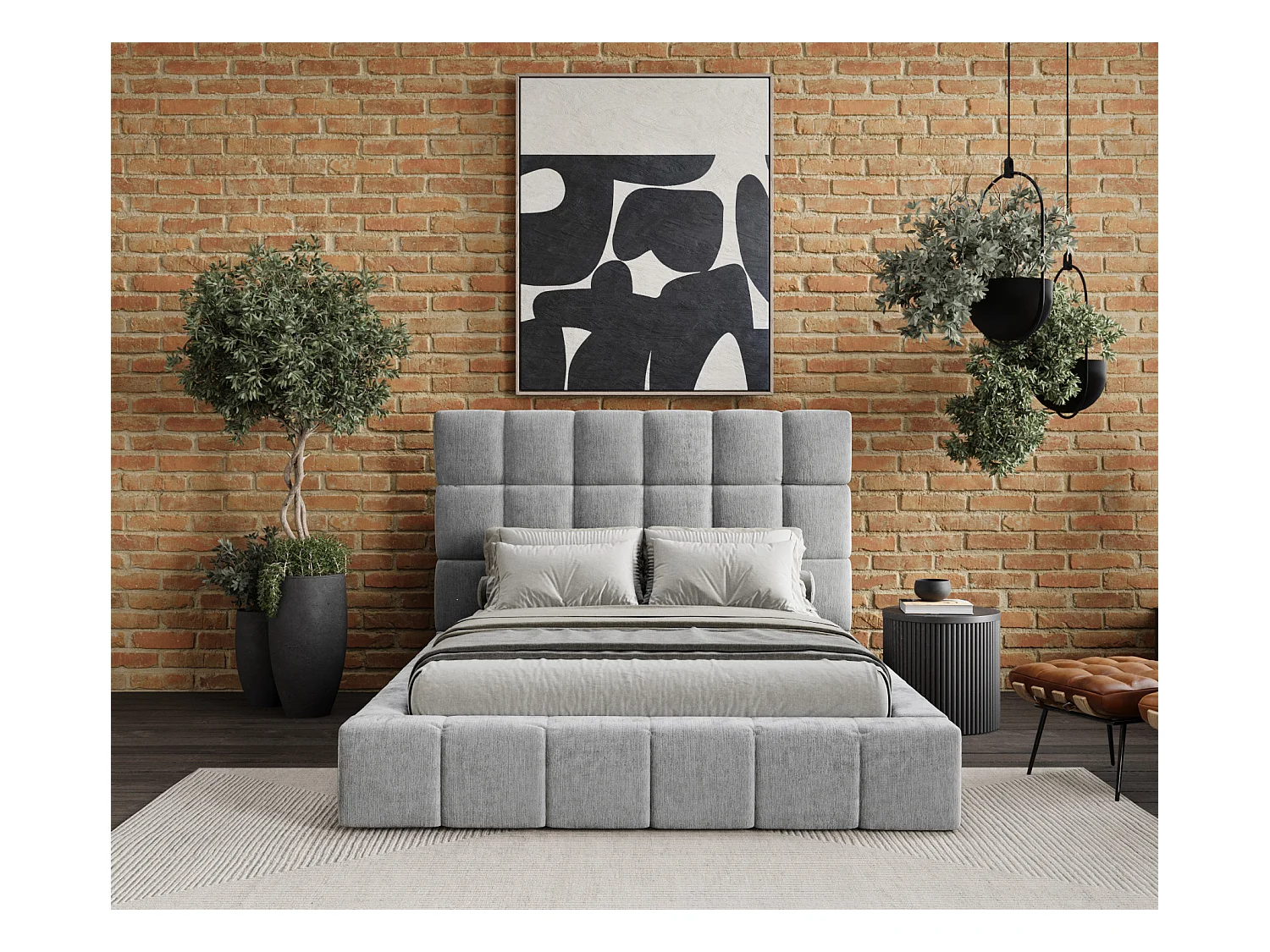 Lit coffre Kendal Tres - 160 x 200 cm - chenille - gris clair