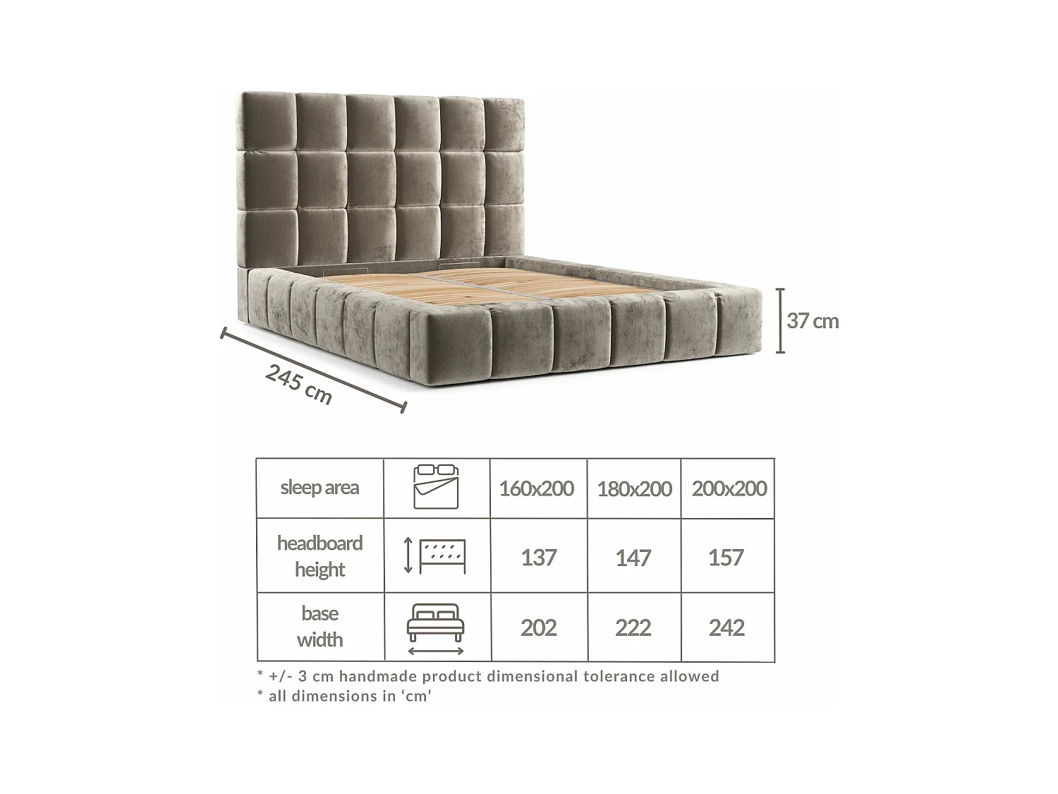 Polsterbett Kendal Tres - 160 x 200 cm - Chenille-Stoff - hellgrau