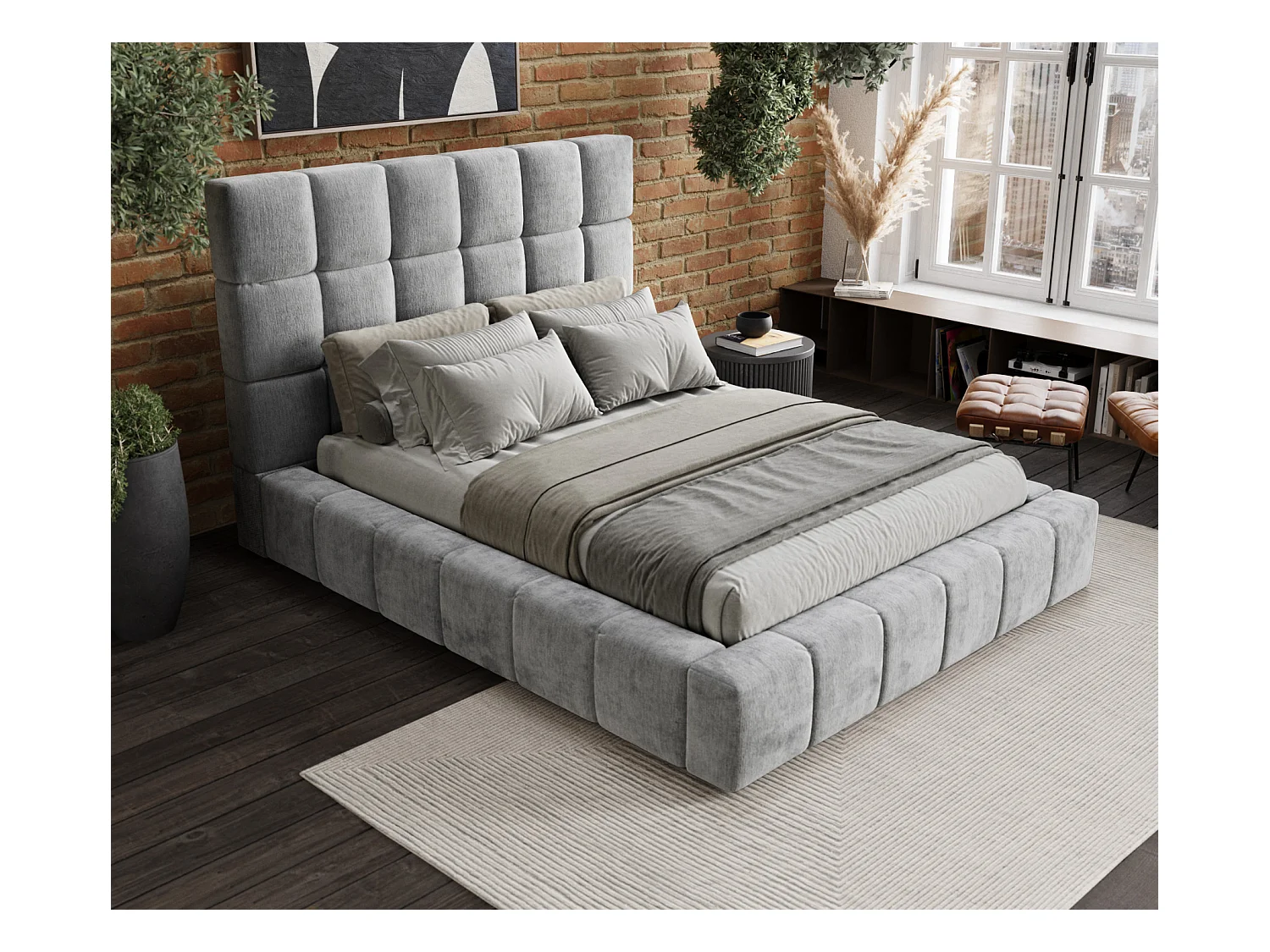 Polsterbett Kendal Tres - 160 x 200 cm - Chenille-Stoff - hellgrau