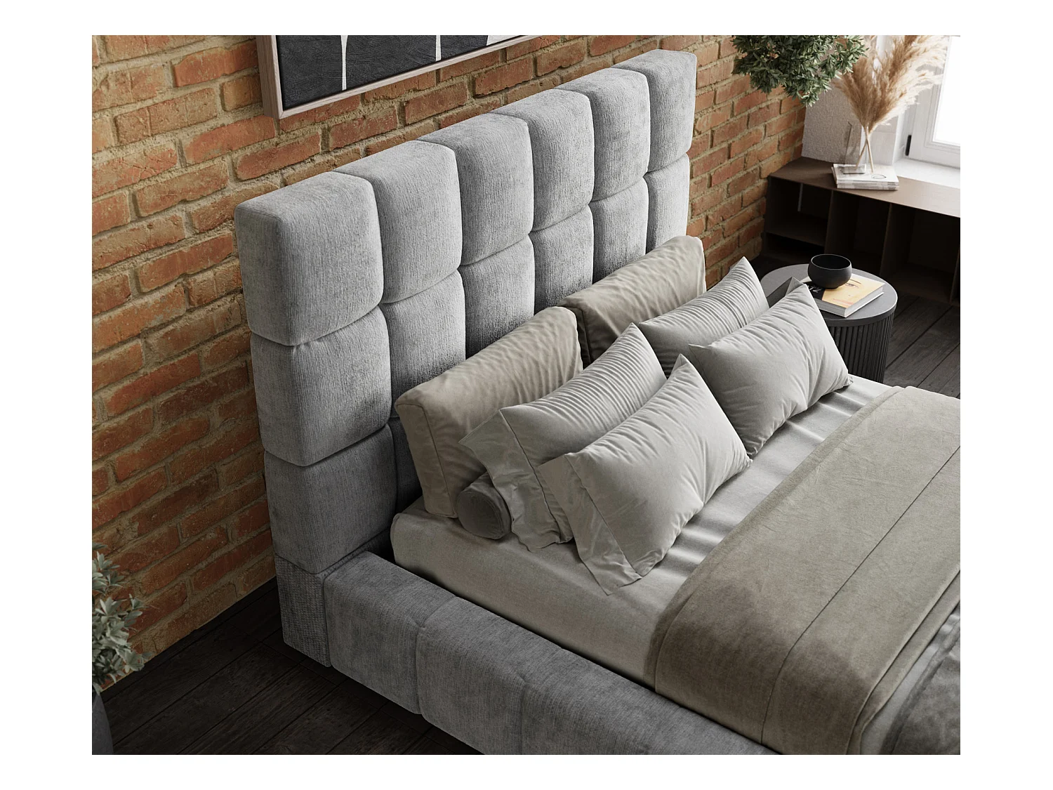 Polsterbett Kendal Tres - 160 x 200 cm - Chenille-Stoff - hellgrau