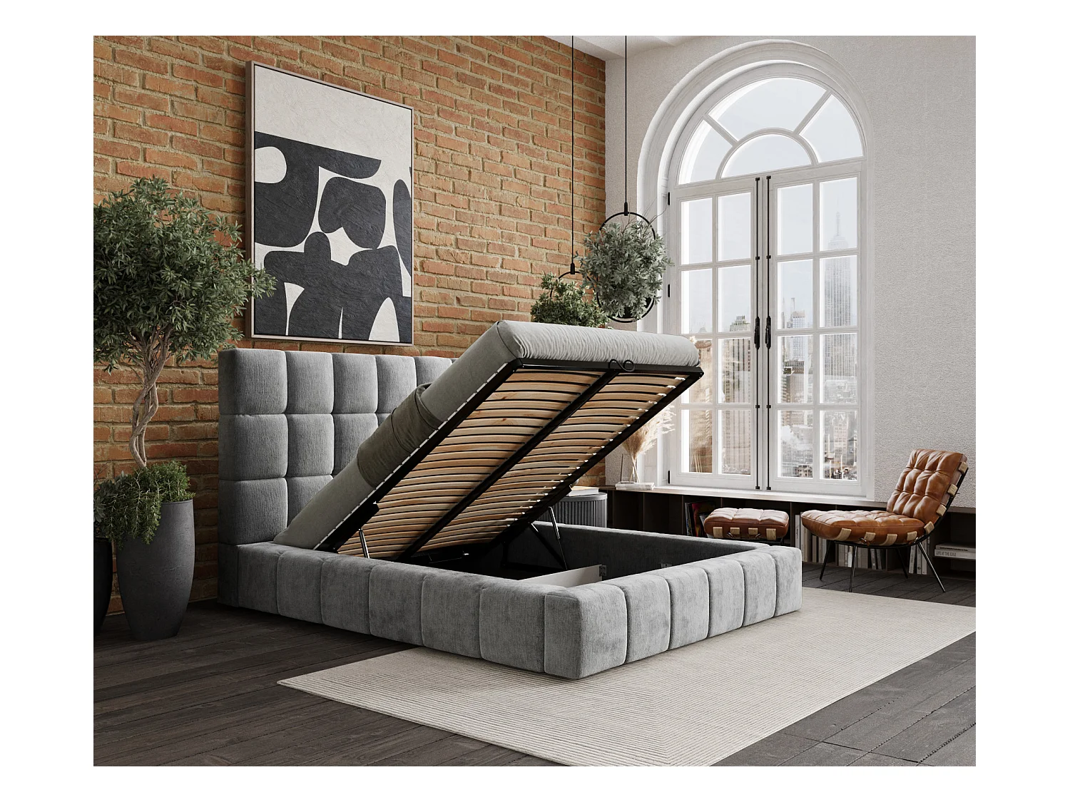 Polsterbett Kendal Tres - 160 x 200 cm - Chenille-Stoff - hellgrau