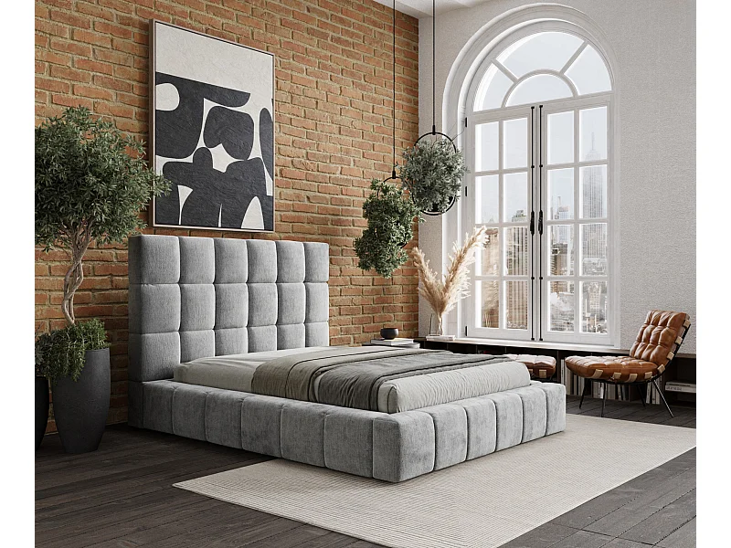 Lit coffre Kendal Tres - 160 x 200 cm - chenille - gris clair