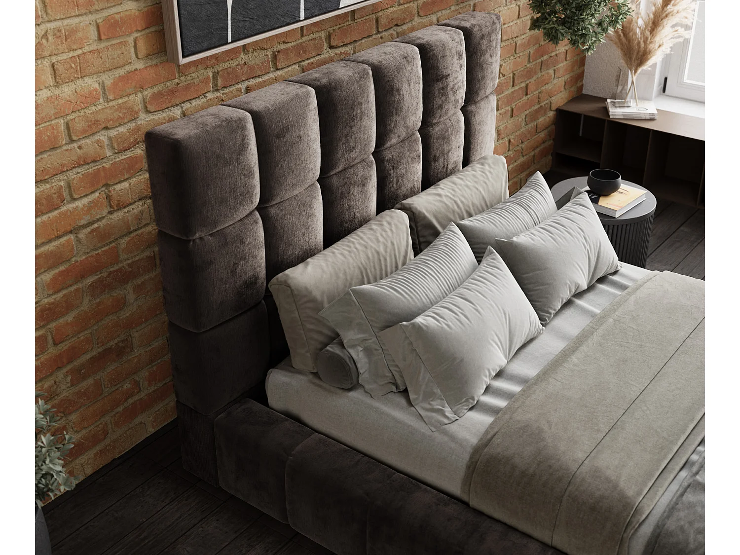 Polsterbett Kendal Tres - 160 x 200 cm - Chenille-Stoff - braun