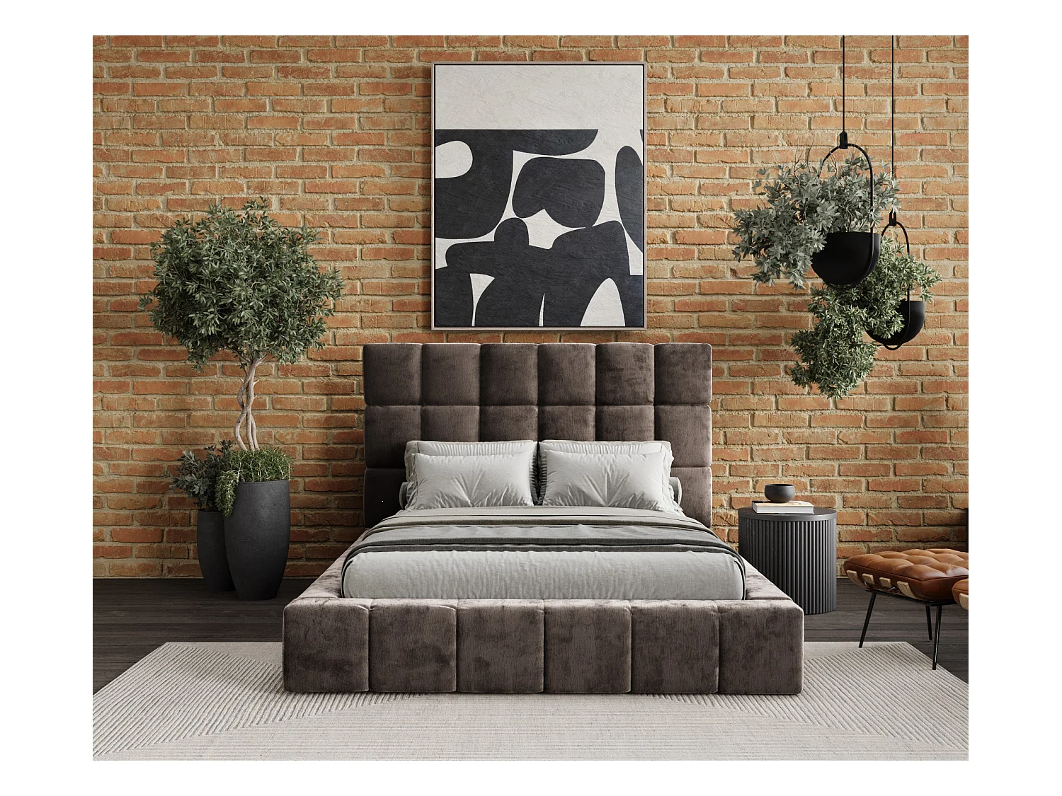 Lit coffre Kendal Tres - 160 x 200 cm - chenille - brun