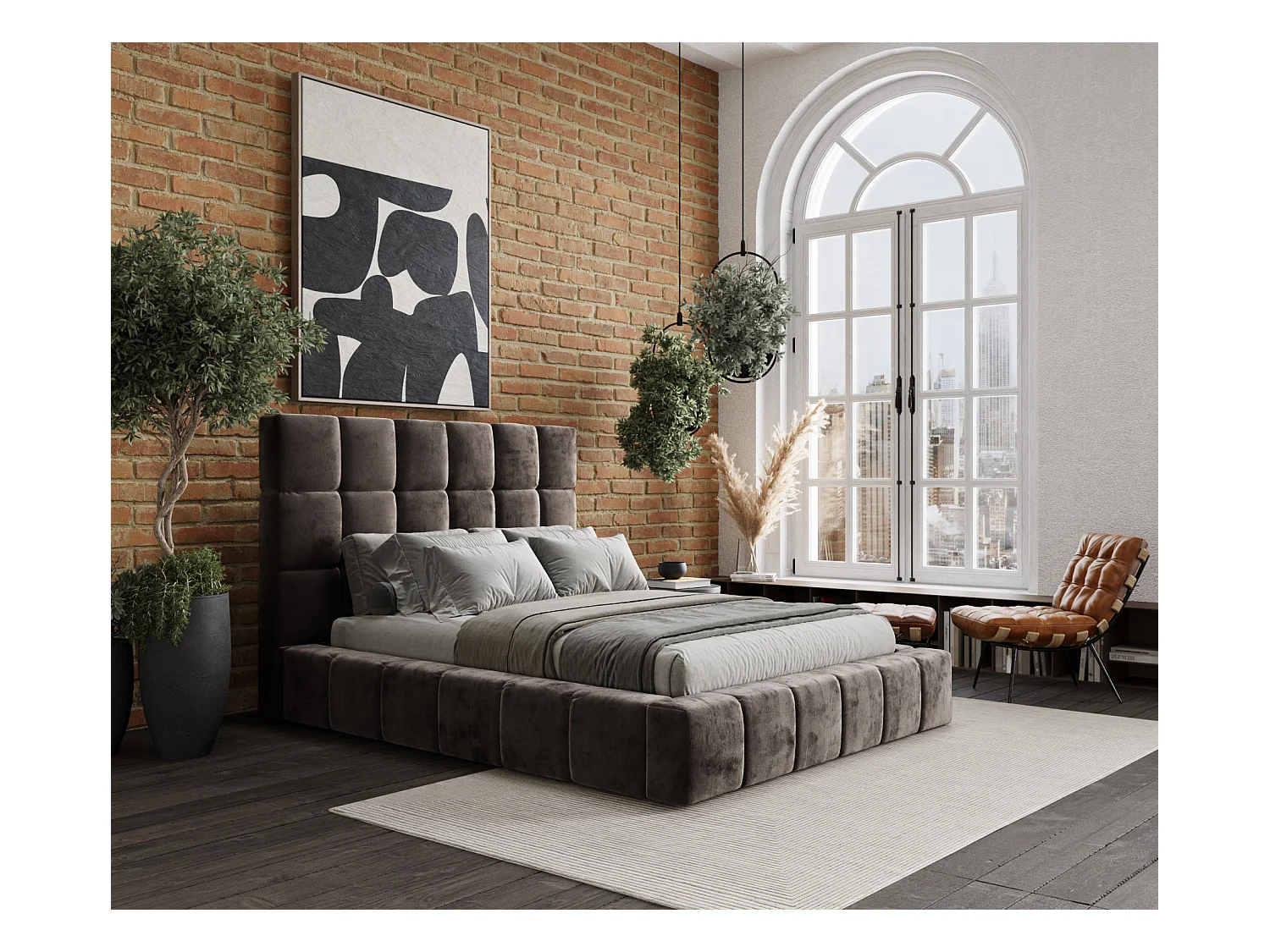 Polsterbett Kendal Tres - 160 x 200 cm - Chenille-Stoff - braun