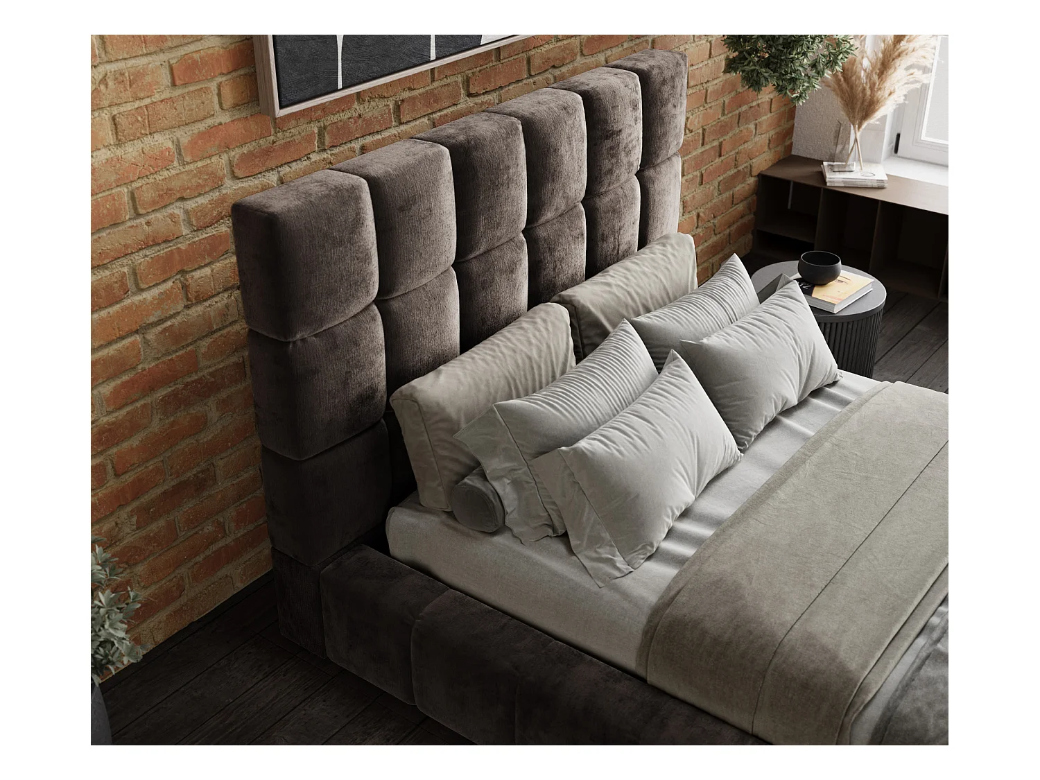 Polsterbett Kendal Tres - 160 x 200 cm - Chenille-Stoff - braun