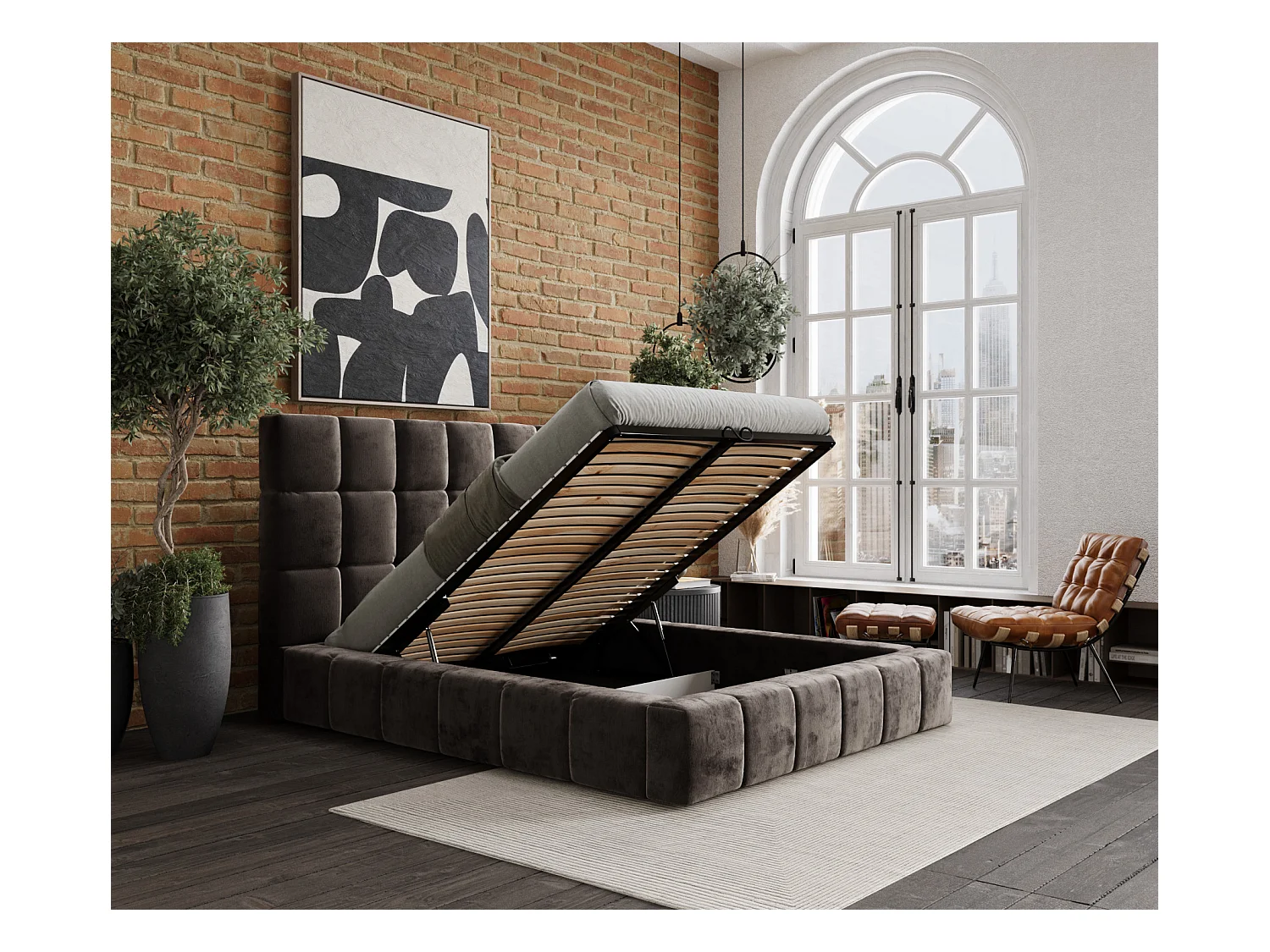 Polsterbett Kendal Tres - 160 x 200 cm - Chenille-Stoff - braun