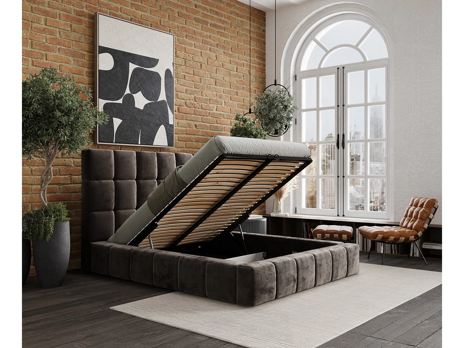 Łóżko tapicerowane Kendal Tres - 200 x 200 cm - szenil - brązowy