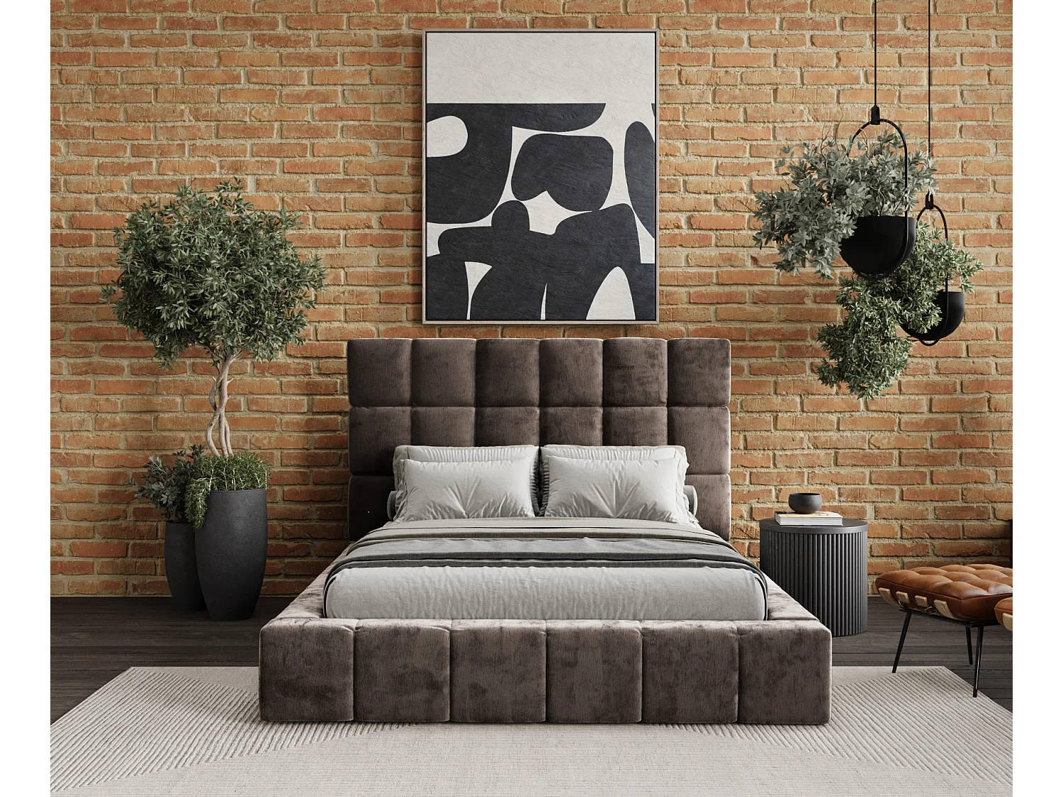 Łóżko tapicerowane Kendal Tres - 200 x 200 cm - szenil - brązowy